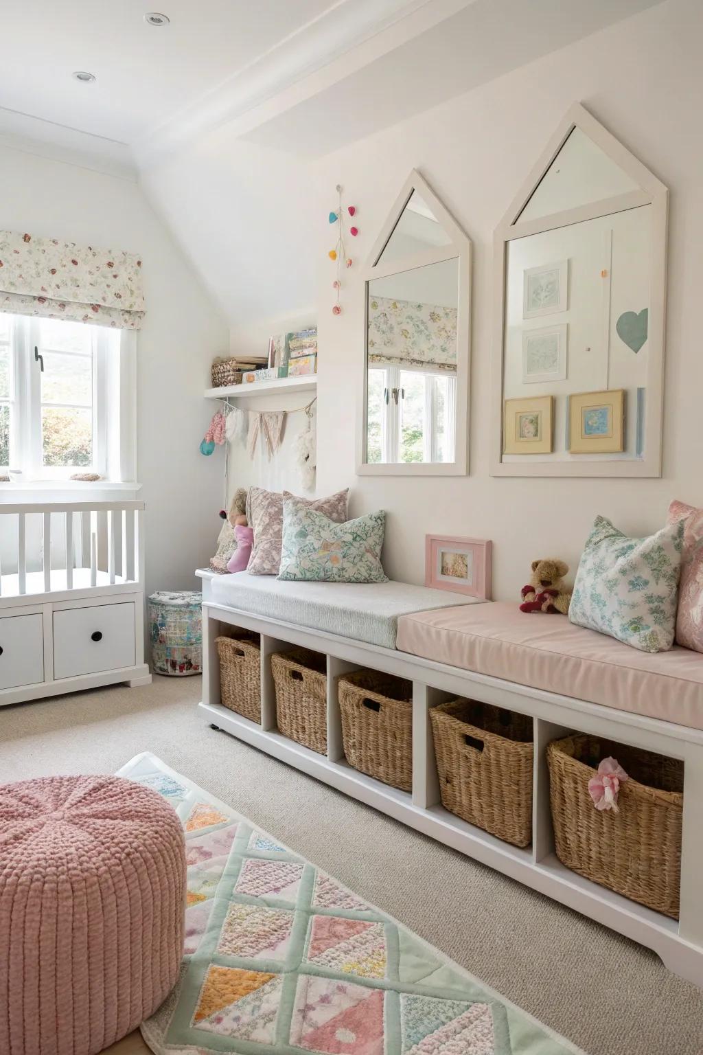 Hidden storage keeps the nursery organized and uncluttered.