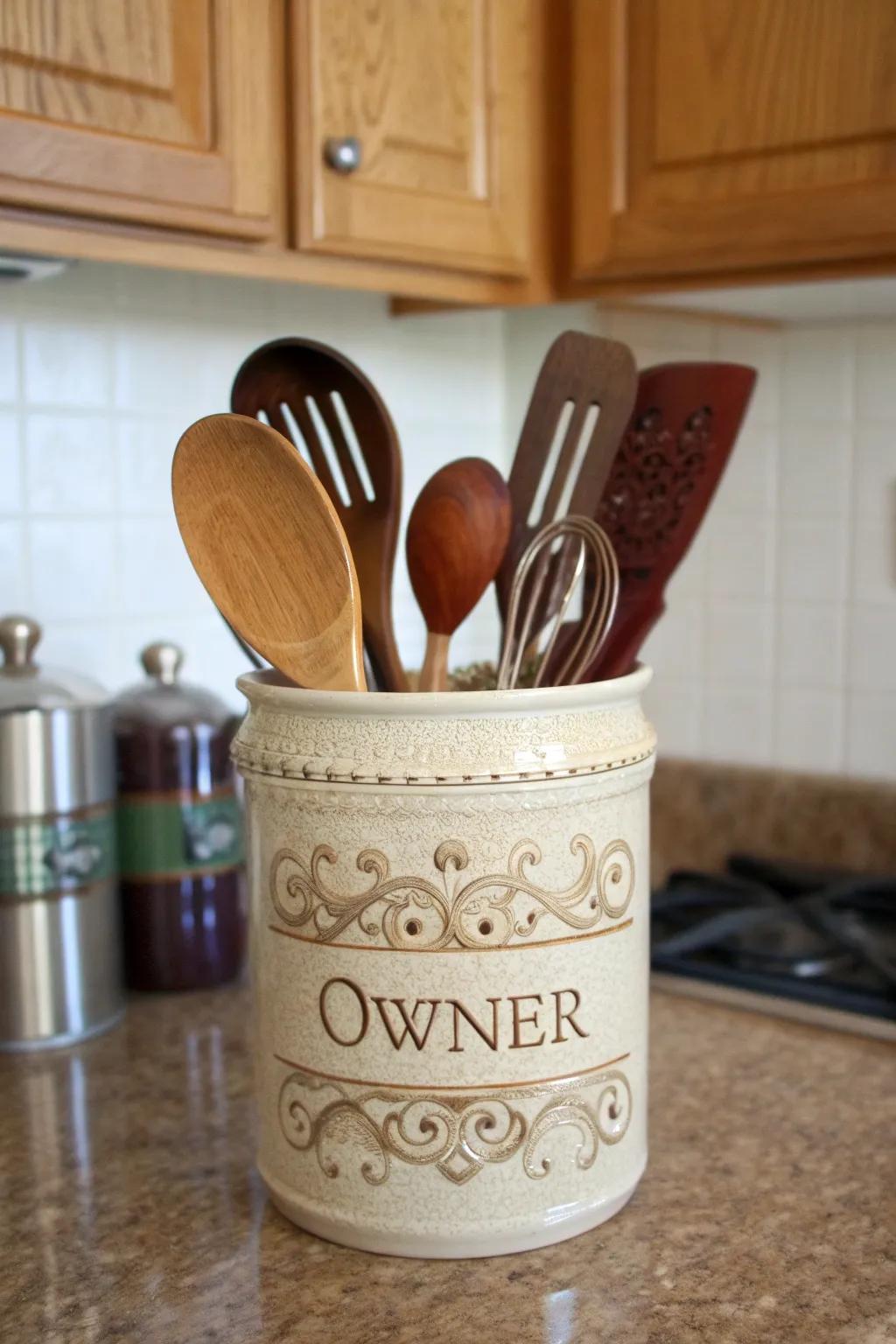 Personalized crocks add a unique touch to your kitchen.