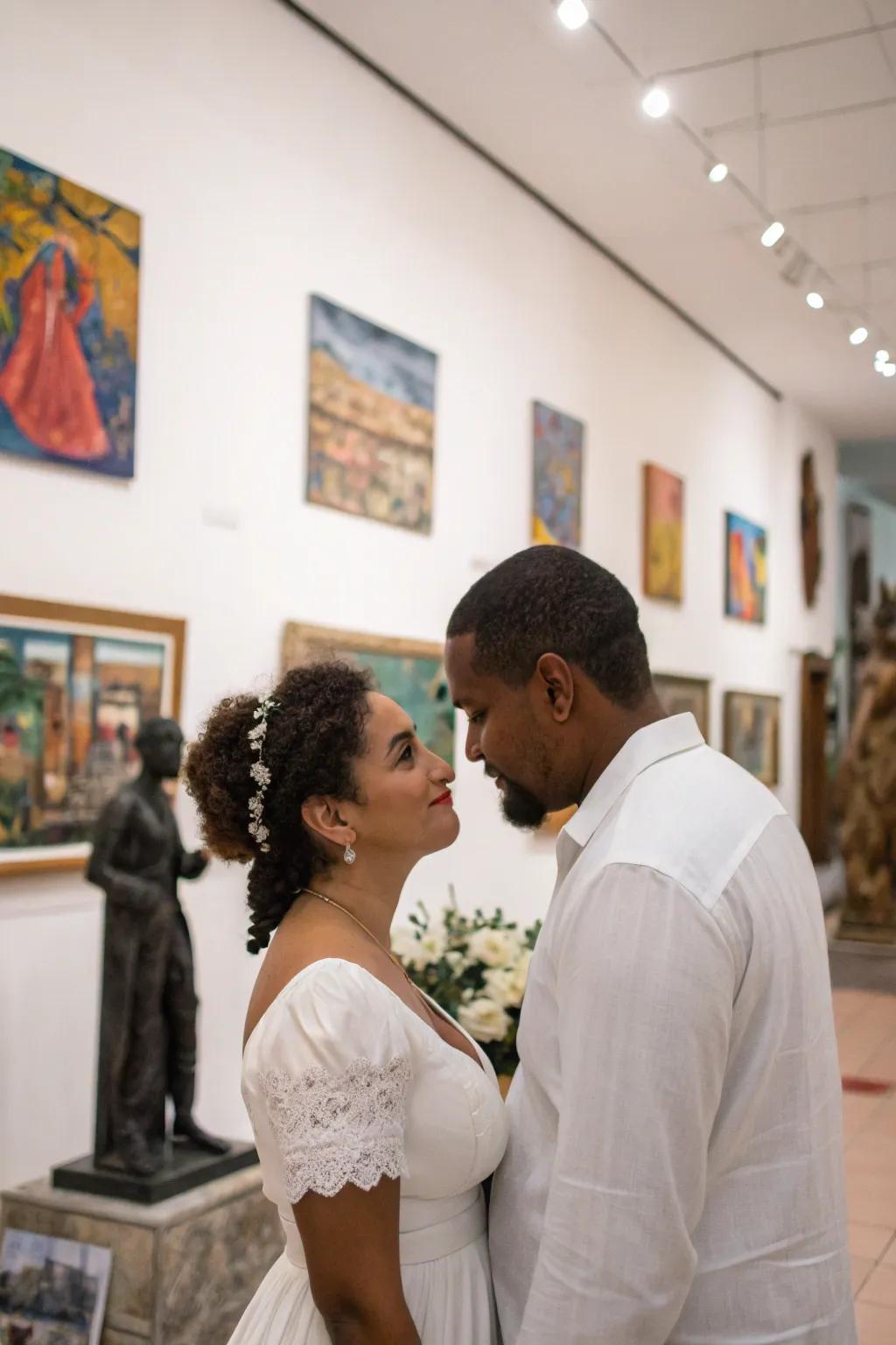 A sophisticated vow renewal in a beautiful art gallery.