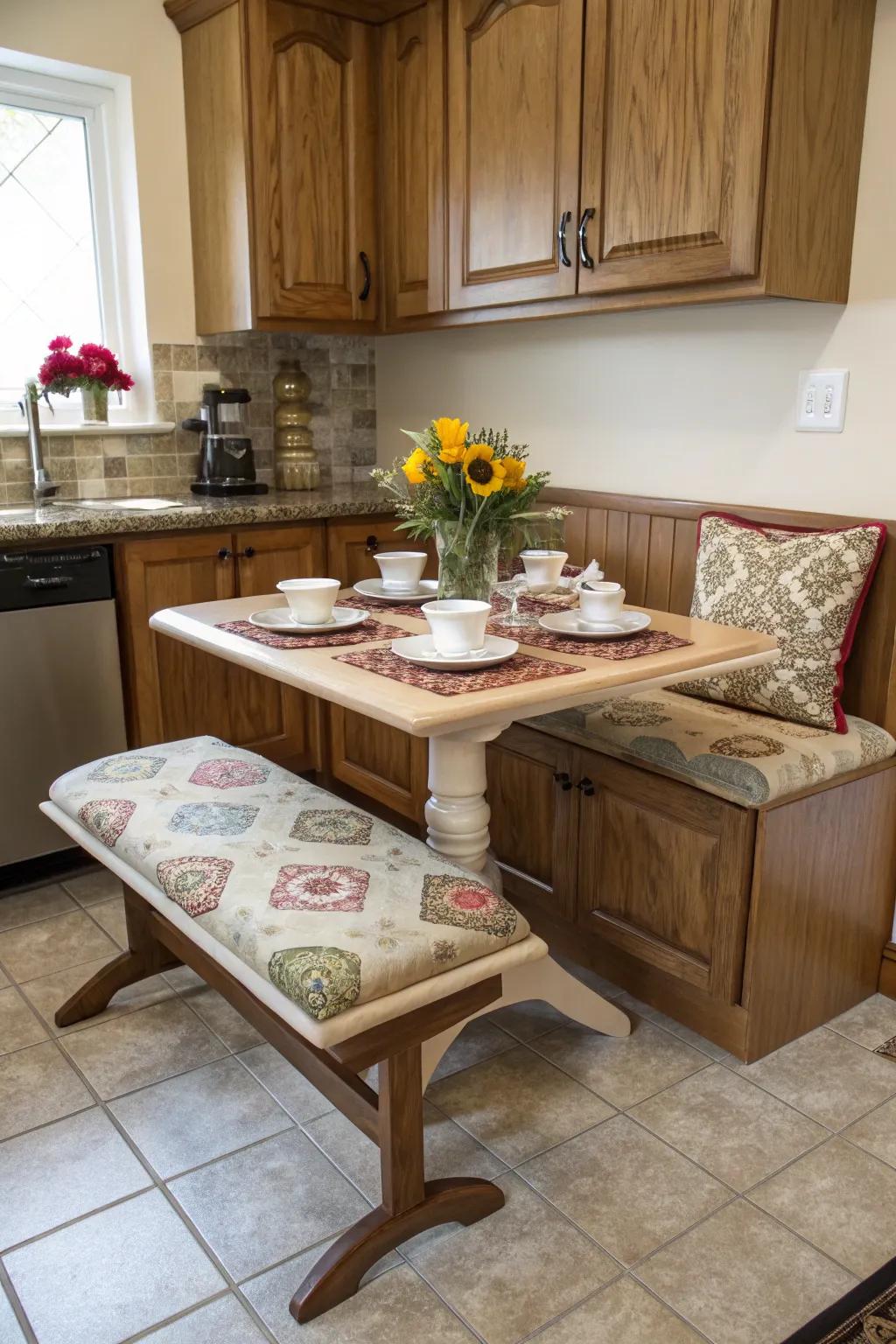 A breakfast nook creating a cozy dining spot in the corner.