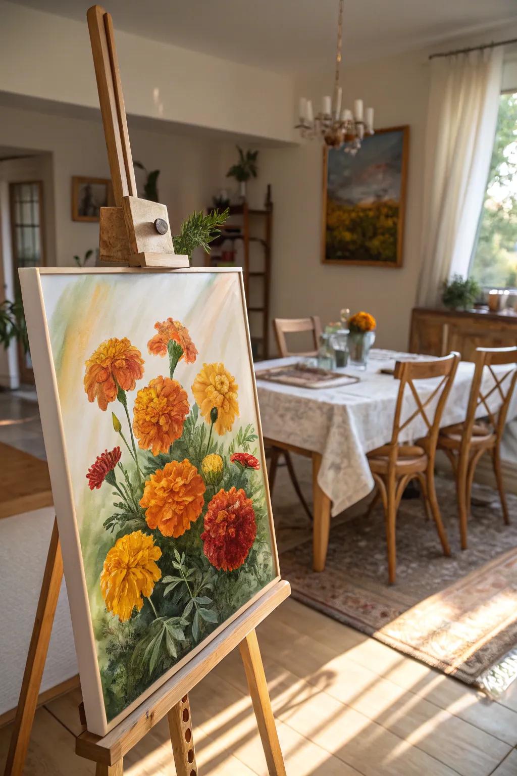 Add a splash of sunshine with this dazzling painting of marigolds.