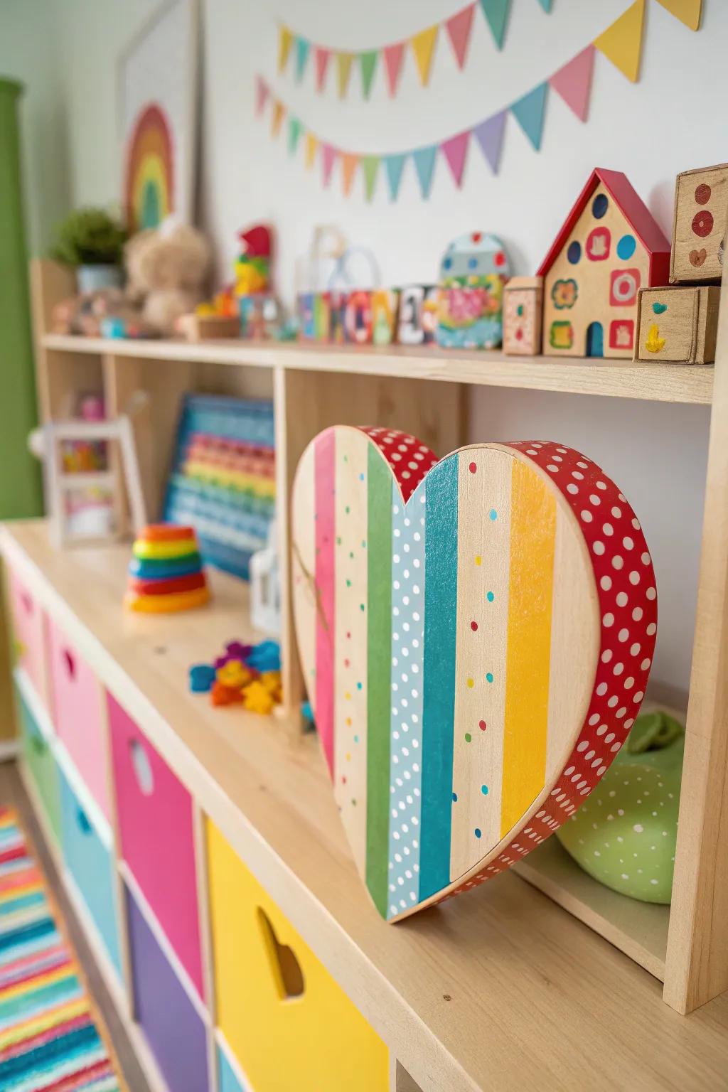 Stripes and polka dots hearts add a playful touch to any space.