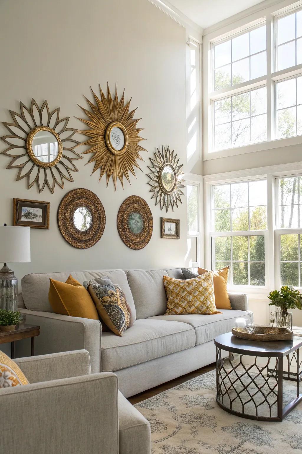 Sunburst motifs add energy and a vintage touch to a 1930s-inspired room.