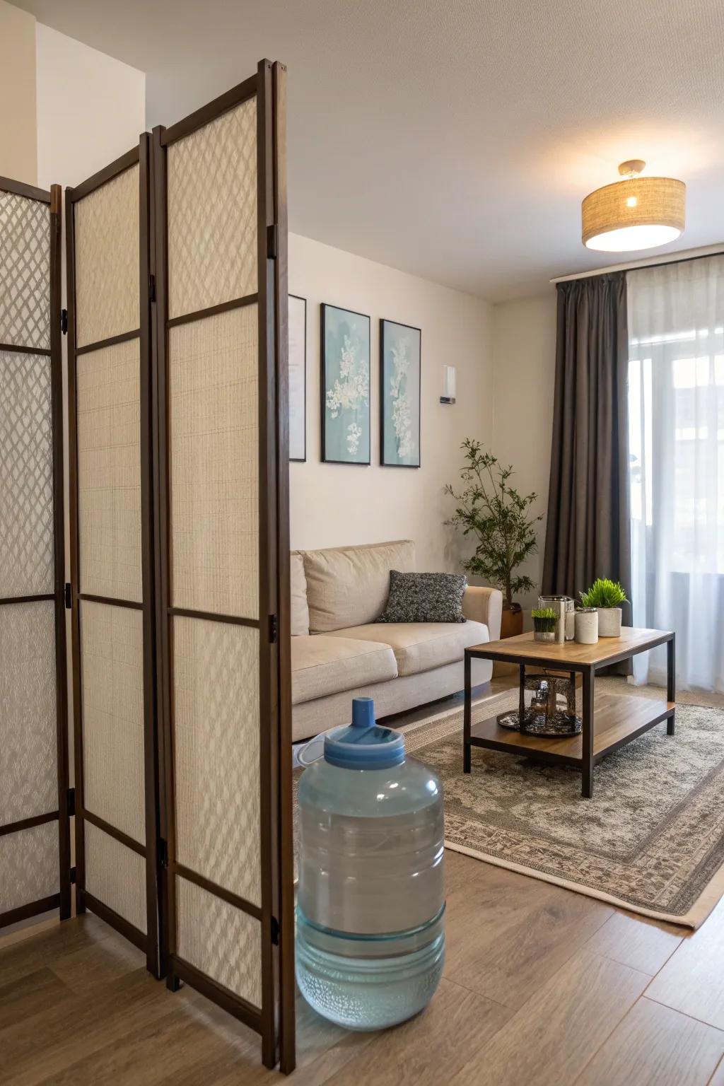 Room dividers provide stylish separation and storage.