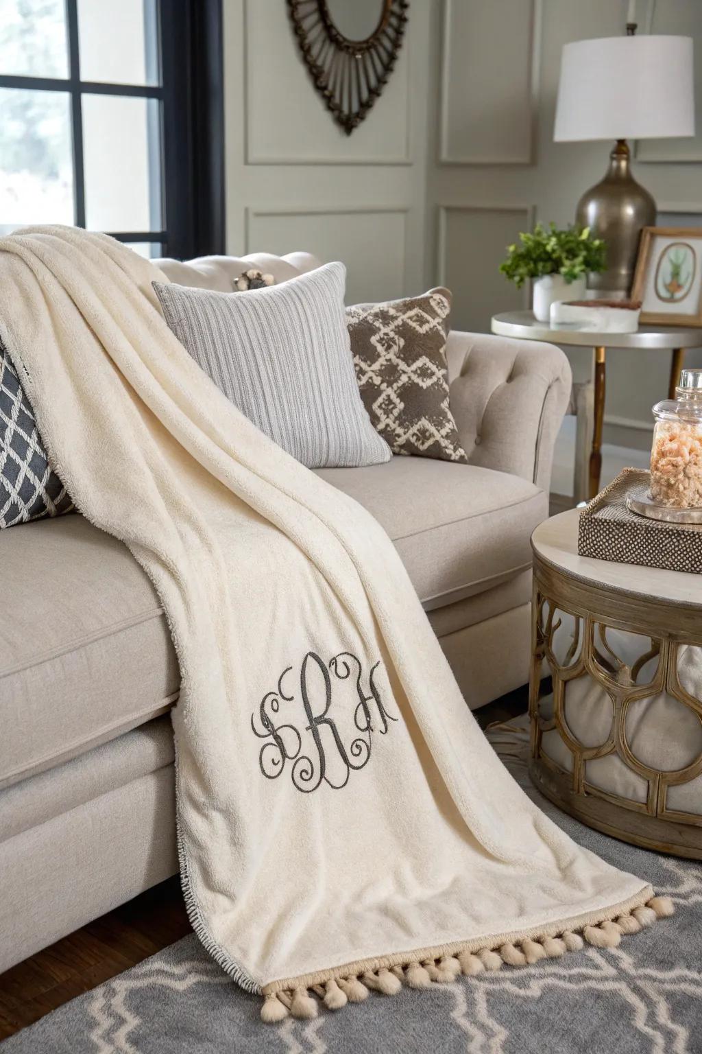 Add warmth and style with a monogrammed blanket.