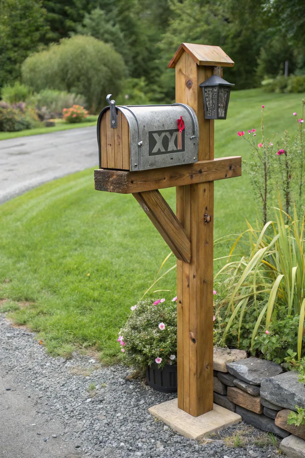 A Craftsman-style mailbox with natural materials and fine craftsmanship.