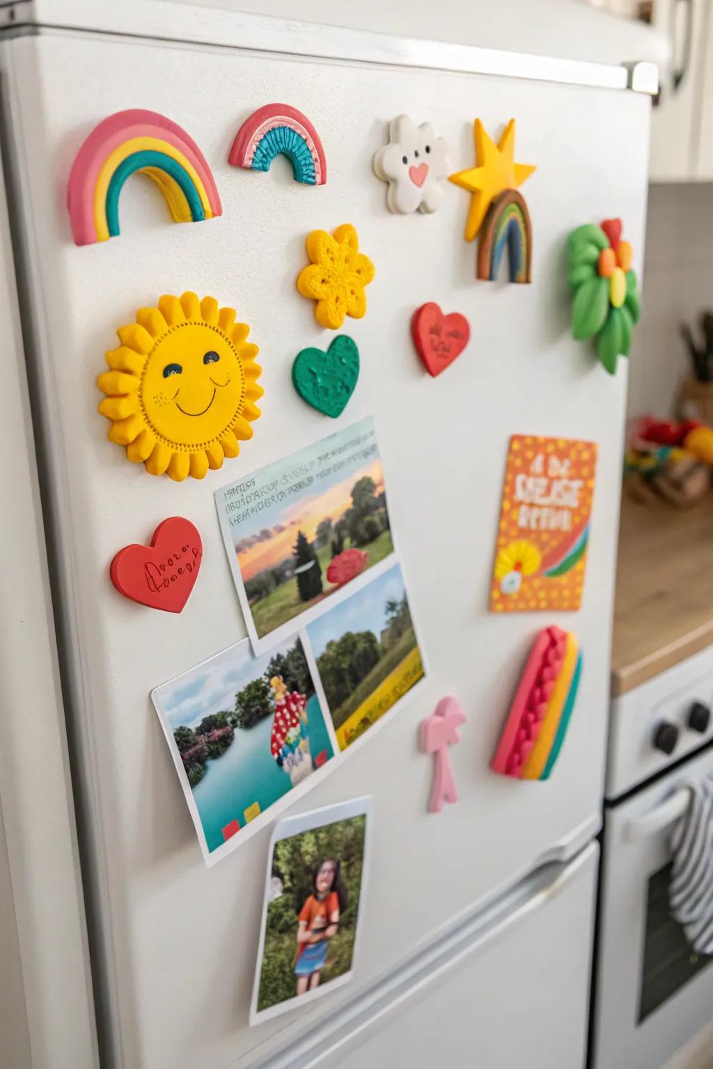 Add a splash of color to your fridge with charming air dry clay magnets.