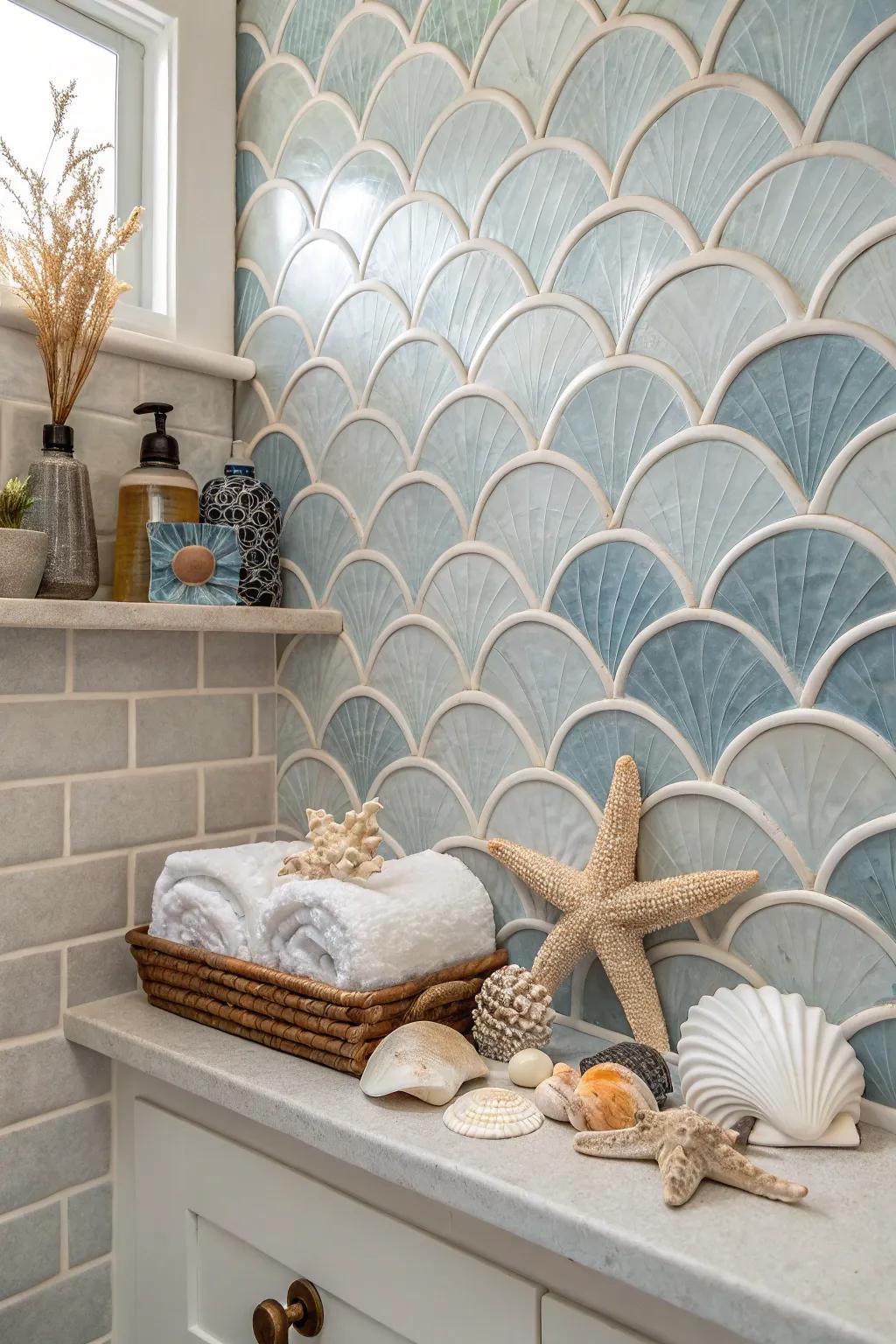 Wave-pattern tiles create an elegant and fluid design.