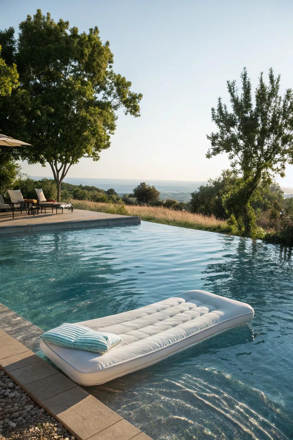 Floating pool loungers offer ultimate relaxation on the water.