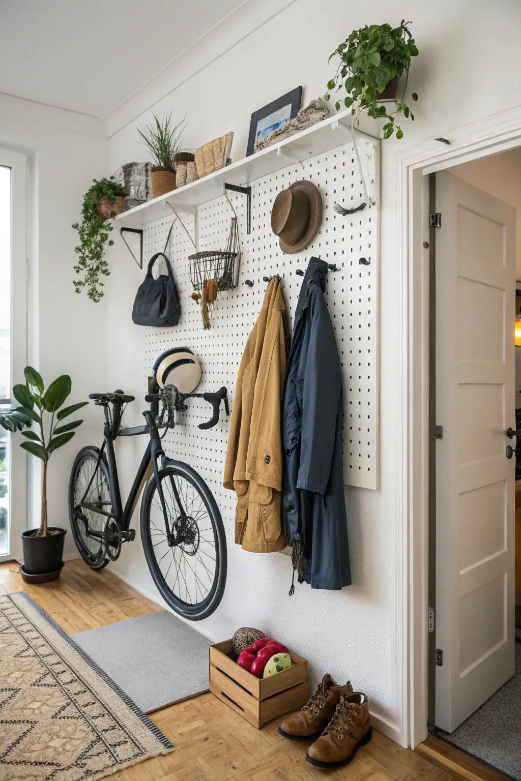 Organize your entryway with a versatile pegboard.