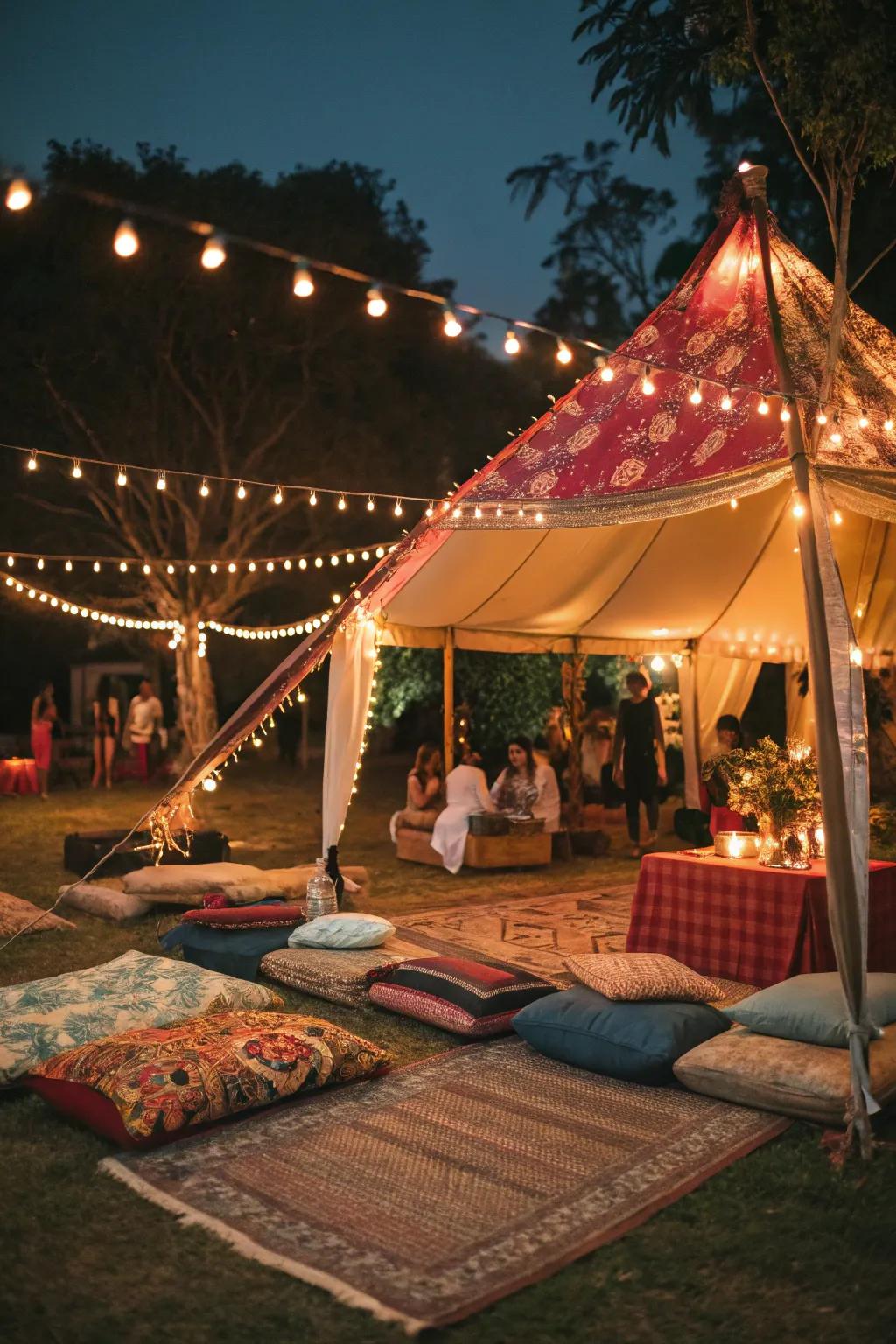 Bohemian tents provide a cozy and unique escape for guests.