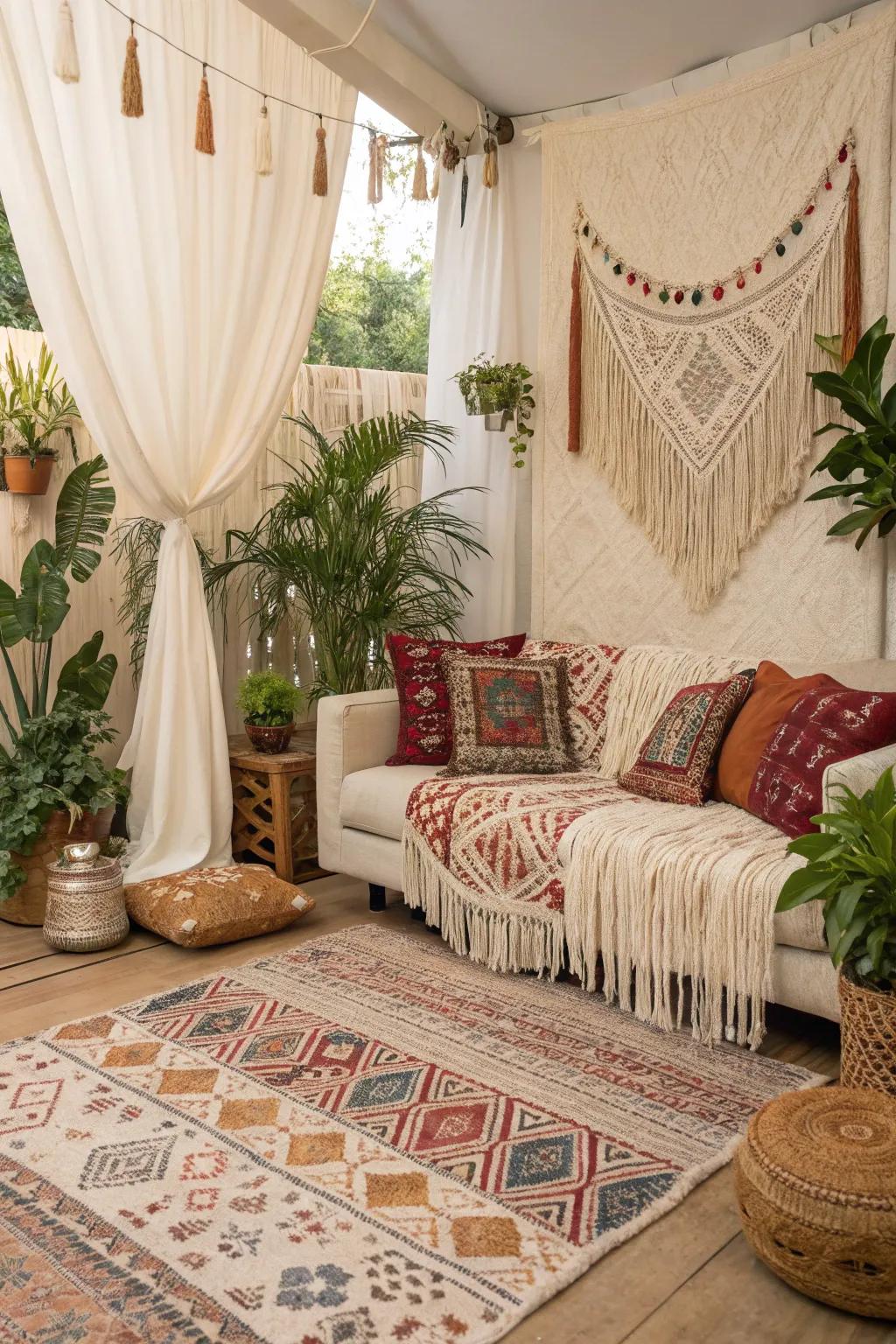 Fringe and tassels add playfulness to boho decor.