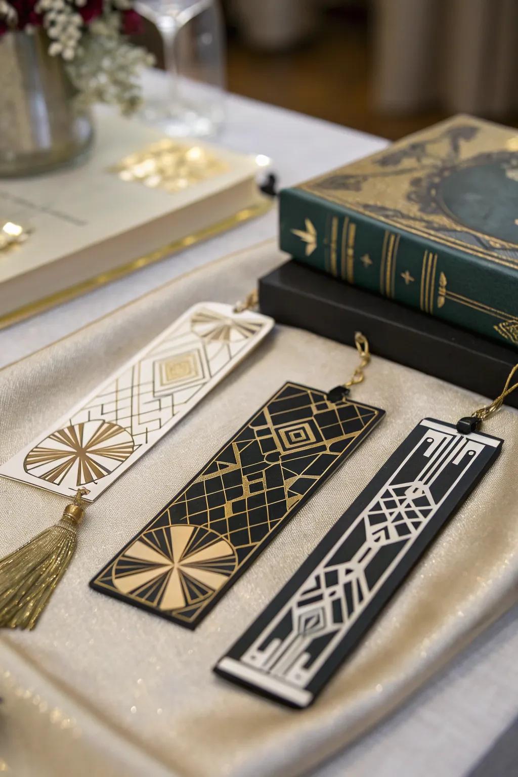 Art Deco designs offer a touch of vintage elegance to bookmarks.