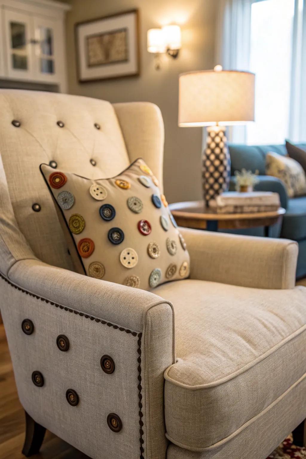 Refresh your furniture with charming button upholstery accents.