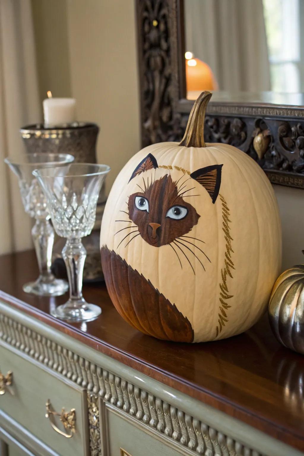 Sophisticated Siamese pumpkin for a classy touch.