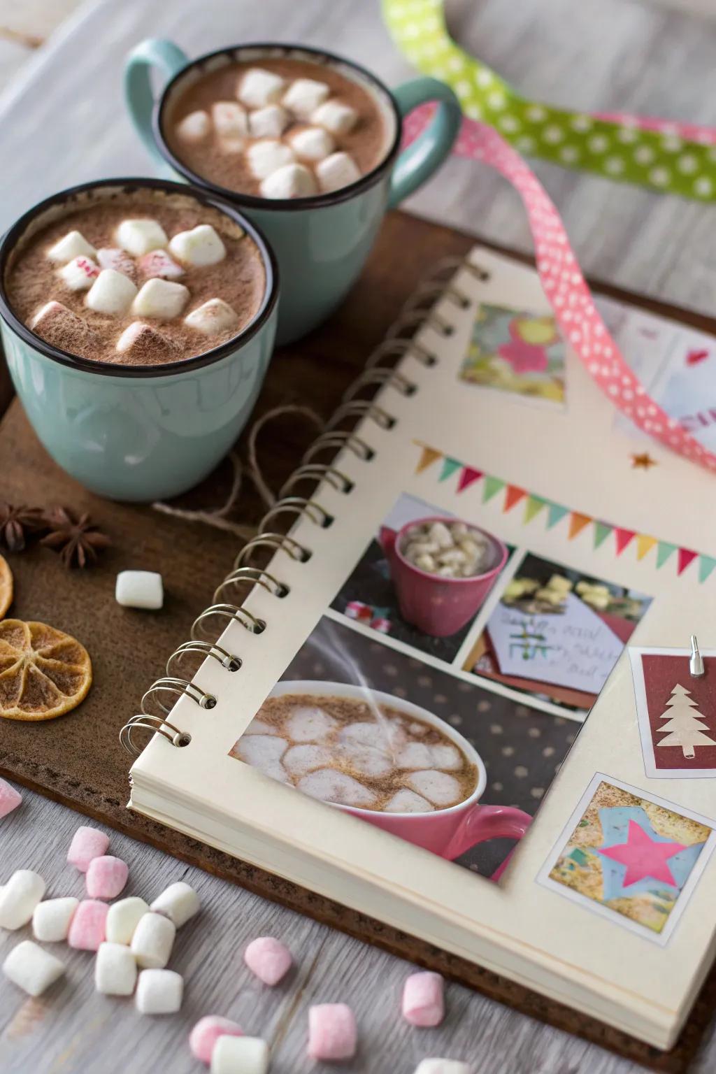 Capture the cozy delight of hot cocoa moments.