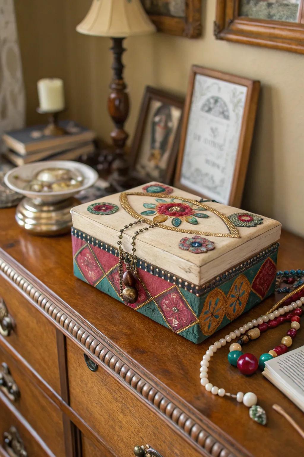 A charming trinket box from a cigar box holds your keepsakes.