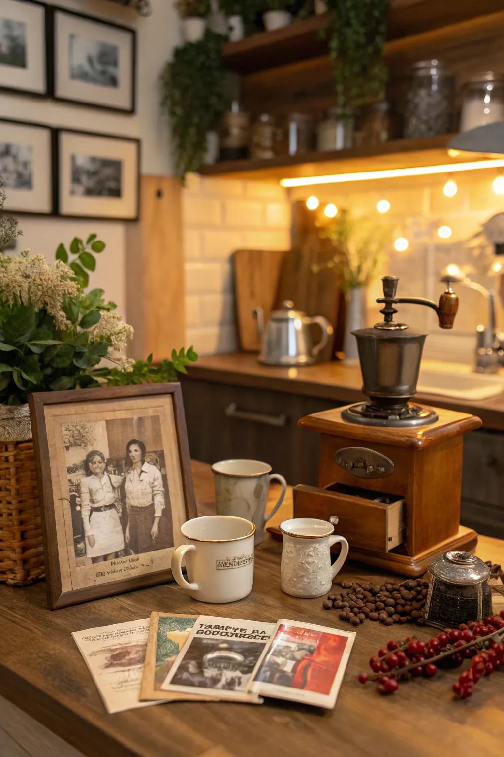 A coffee nostalgia display, capturing memories and moments through coffee.