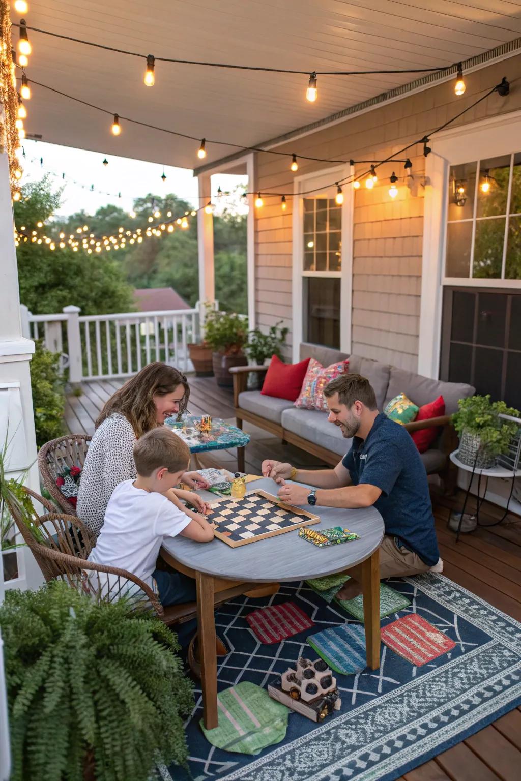 A game area on the porch encourages family fun and bonding.