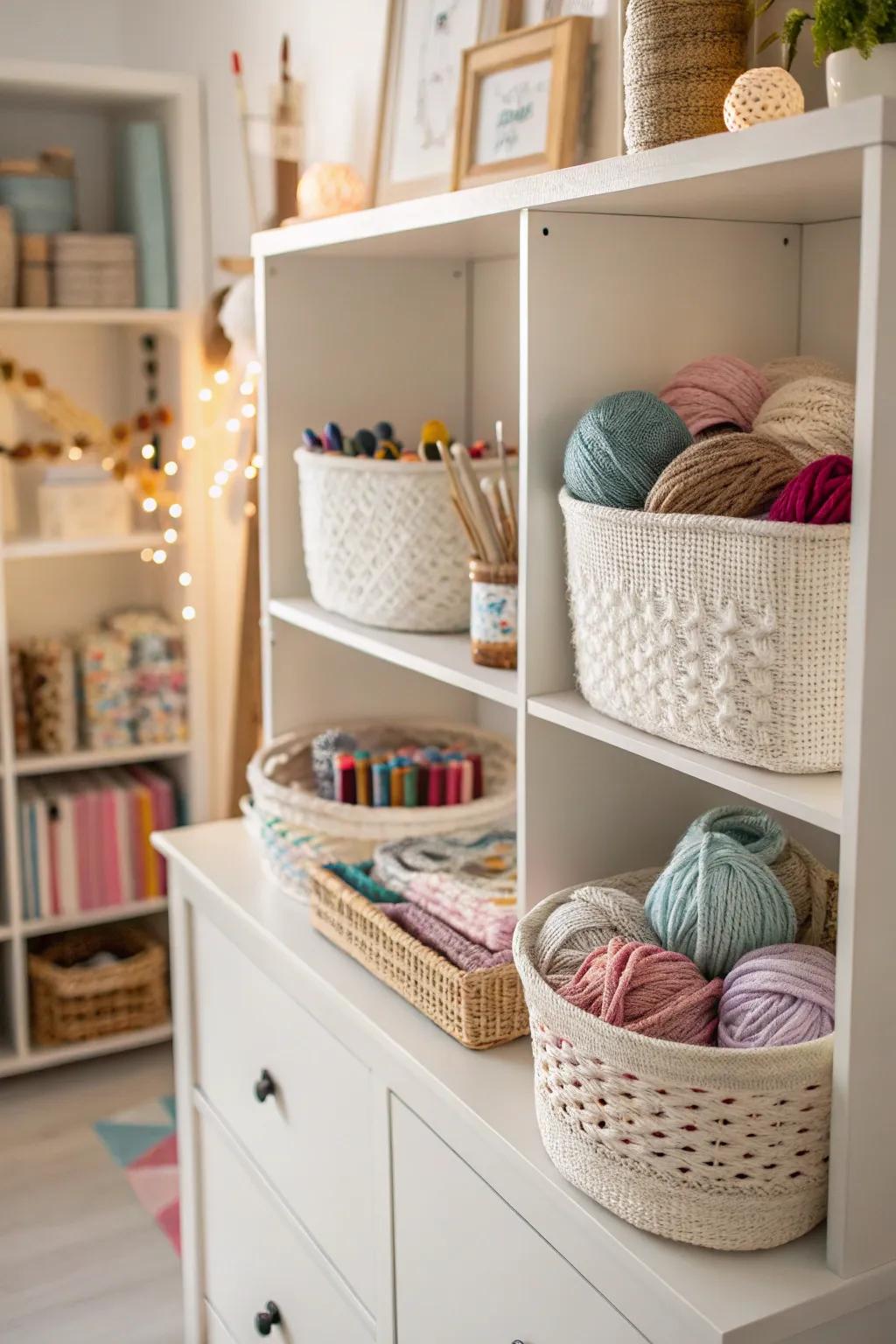 Decorative baskets add style and storage to your craft room.