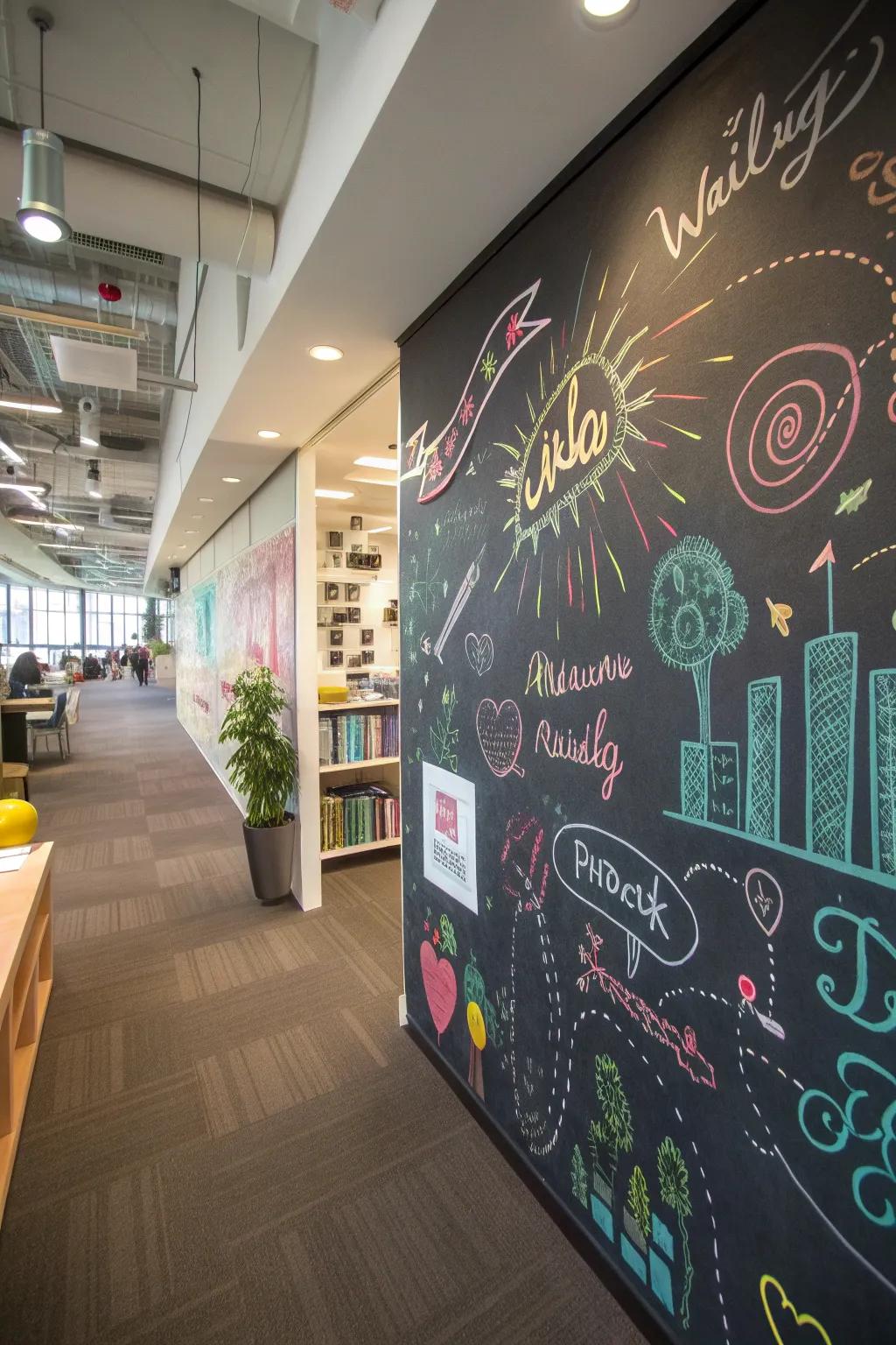 A chalkboard wall that encourages creativity and interaction in the office.