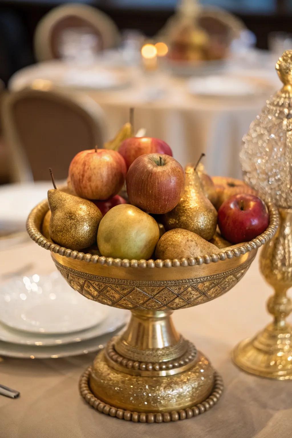 Opulent gilded fruit display centerpiece