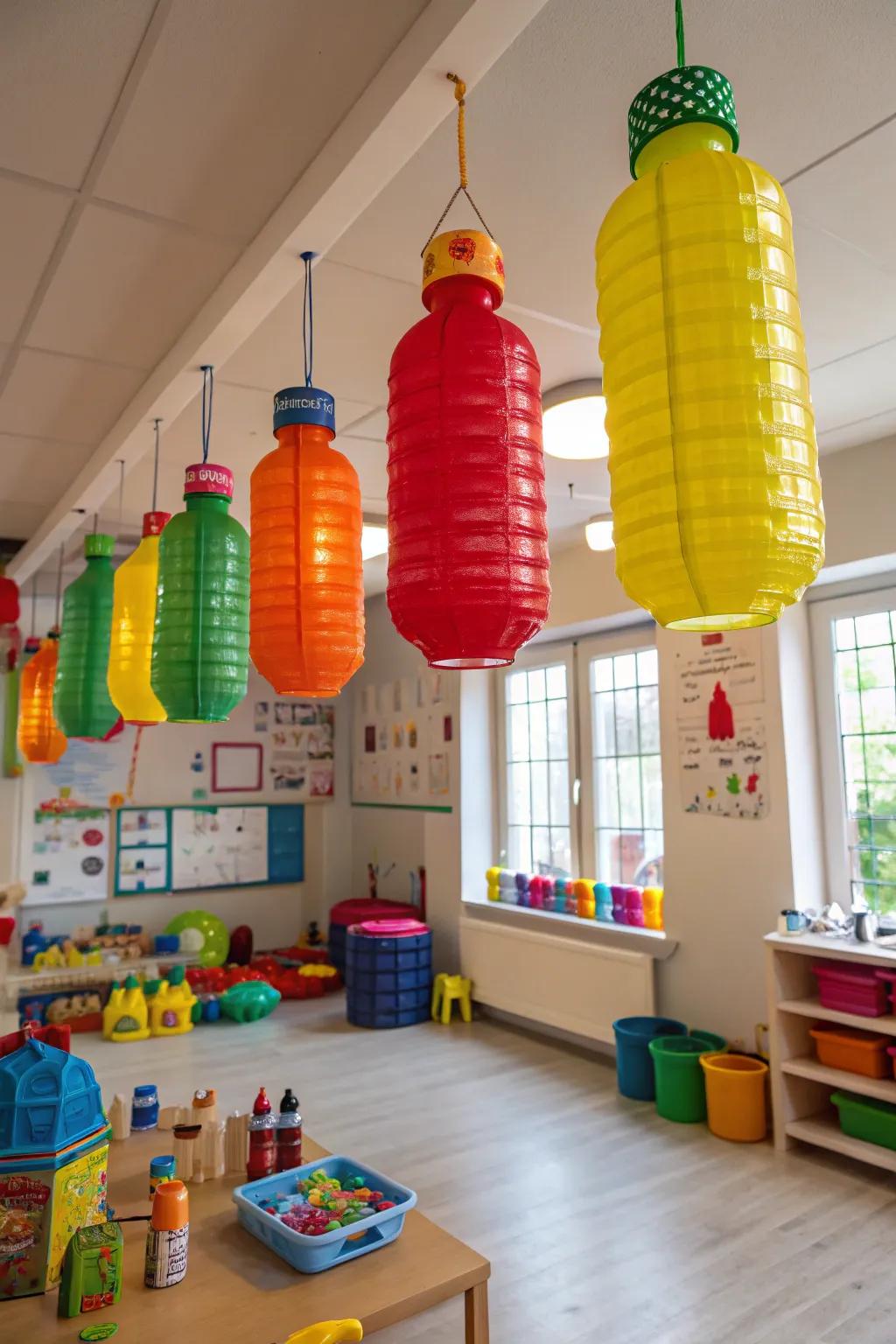 Plastic bottle lanterns are a fun and eco-friendly craft for kids.