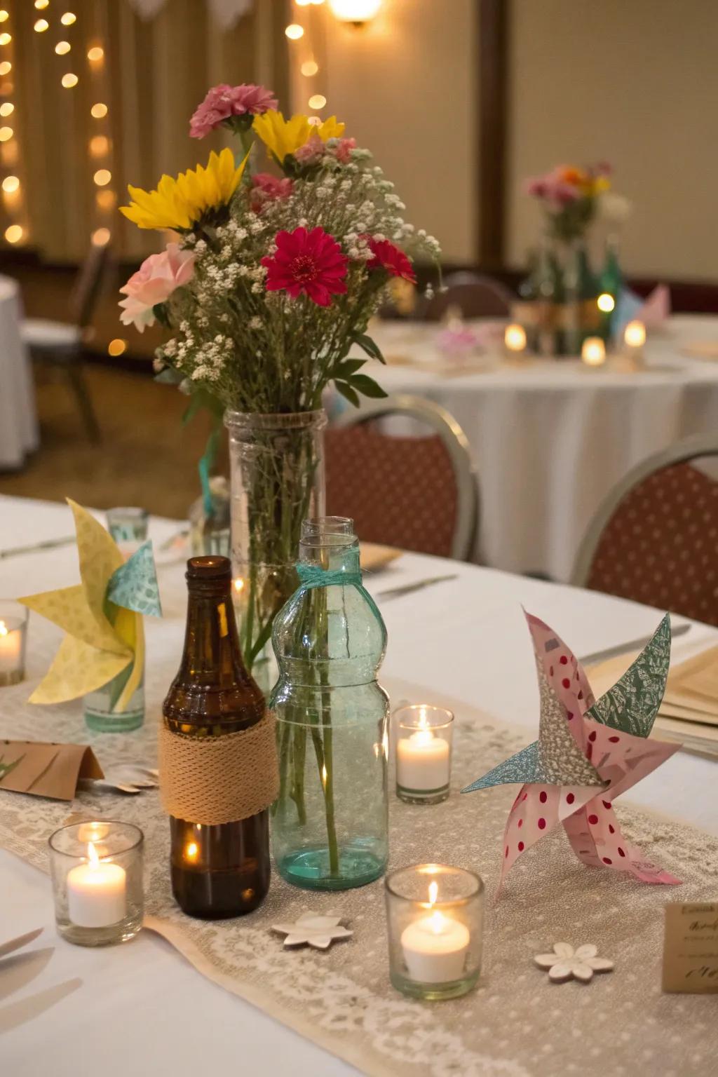 Recycled materials create an eco-friendly and elegant centerpiece.