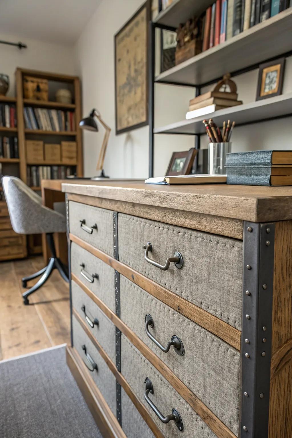 Layering textures adds depth and interest to a dresser.