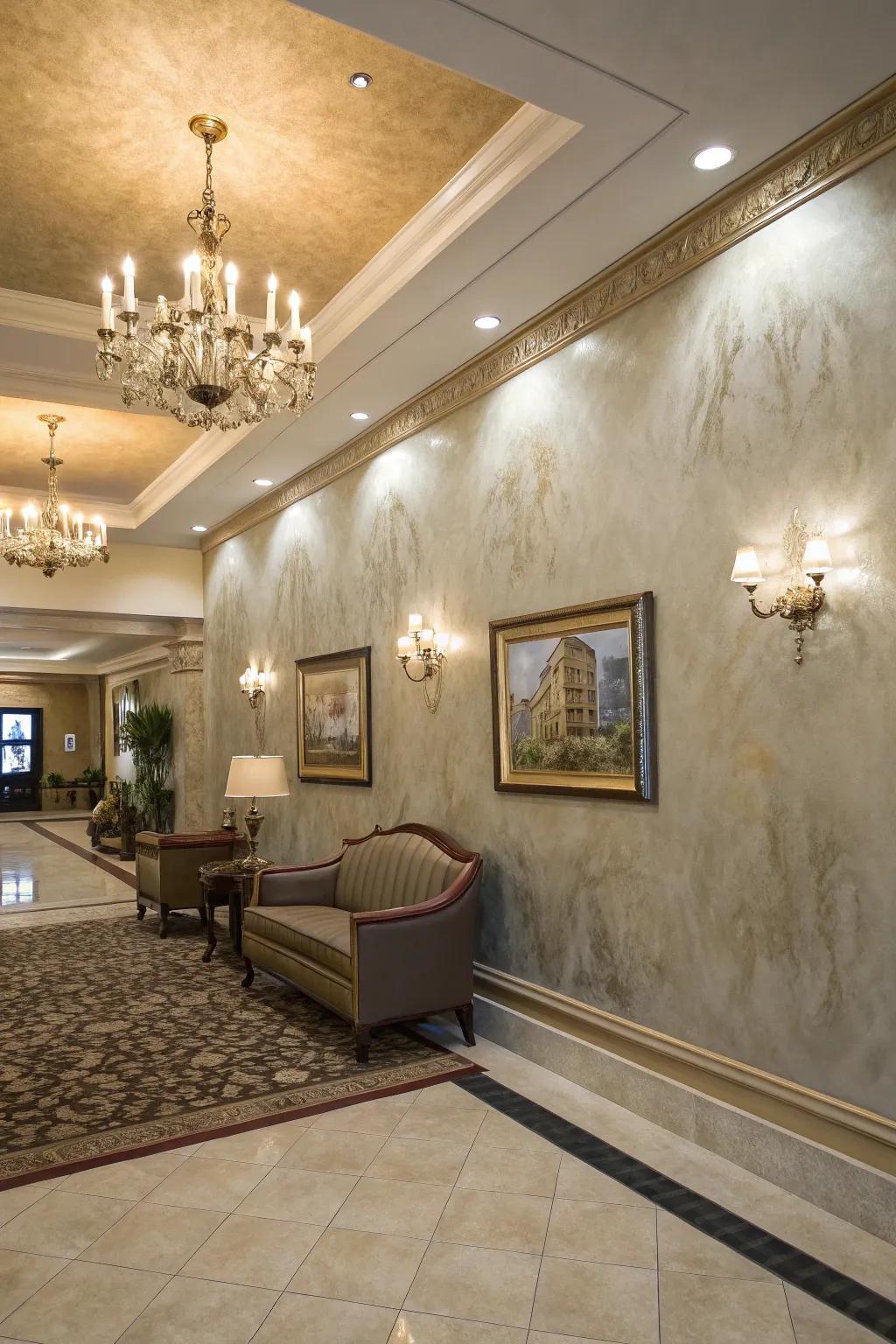 Venetian plaster finish brings luxury and sophistication.