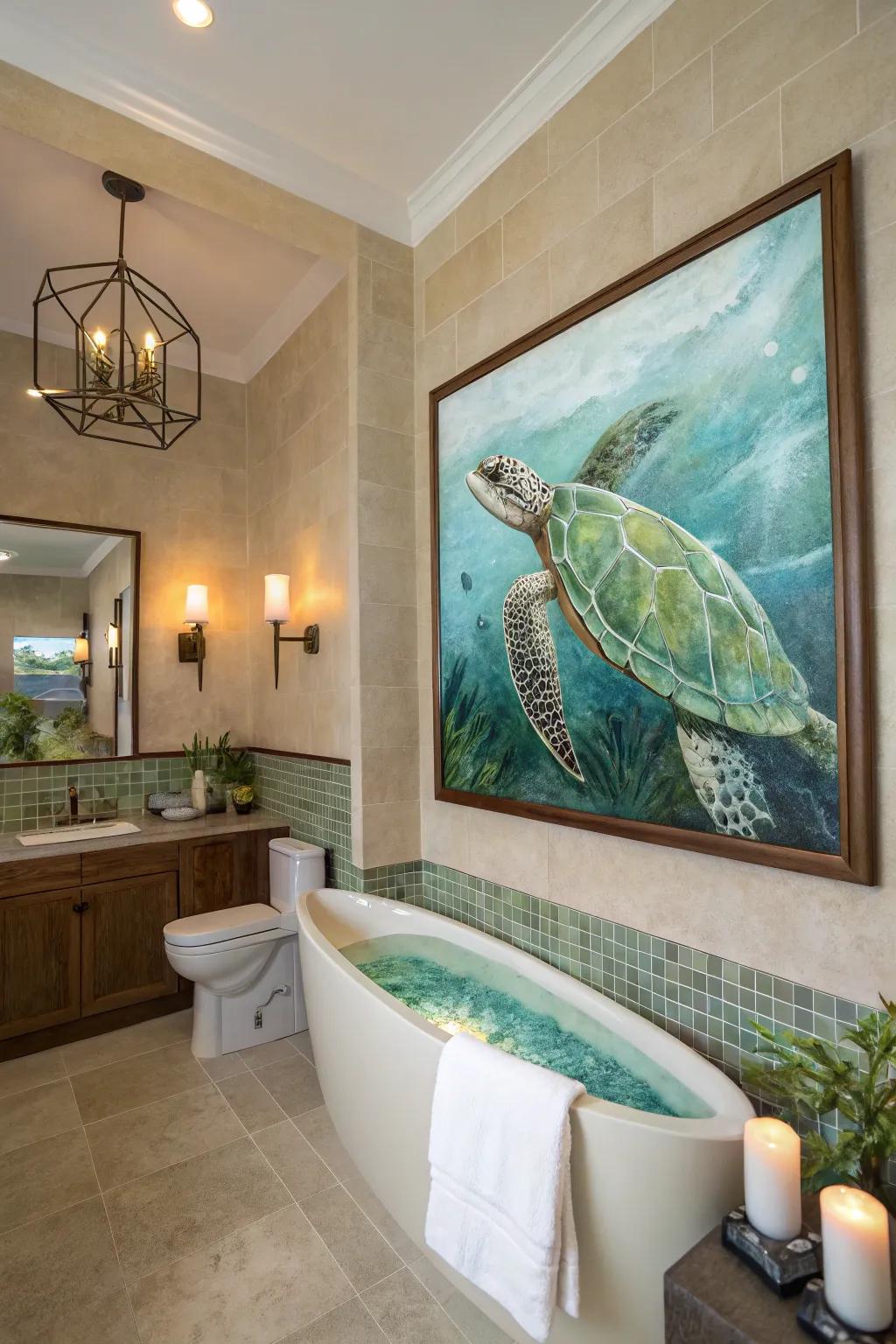 A tranquil turtle painting that enhances relaxation in your home.