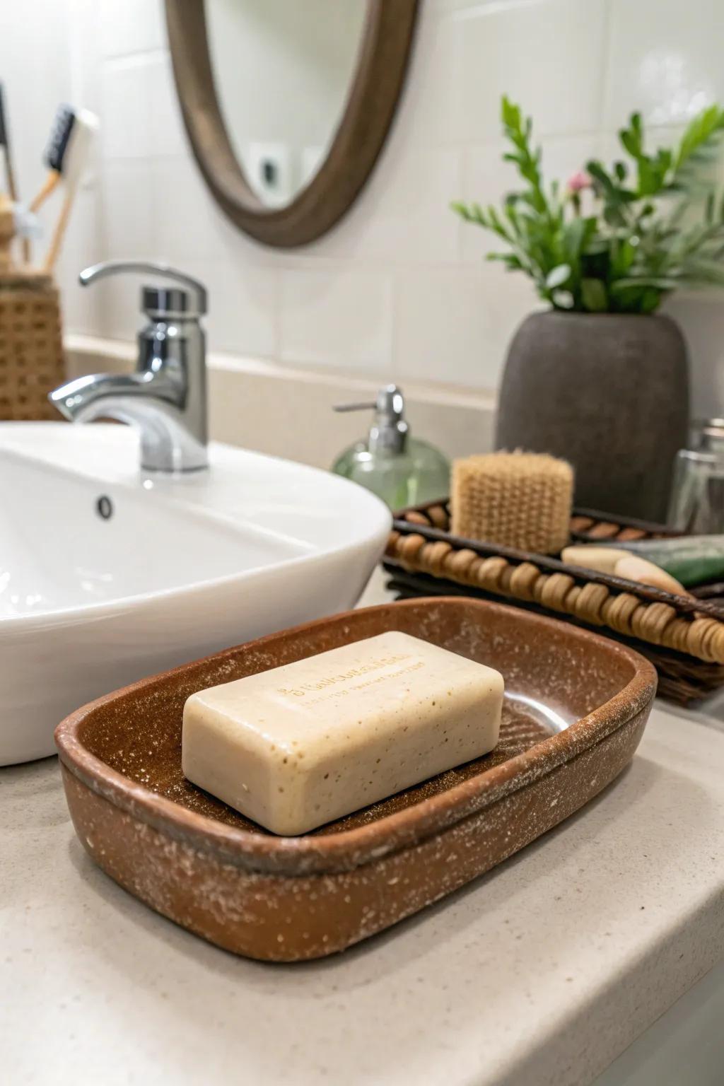 A practical clay soap dish that adds charm to your bathroom.