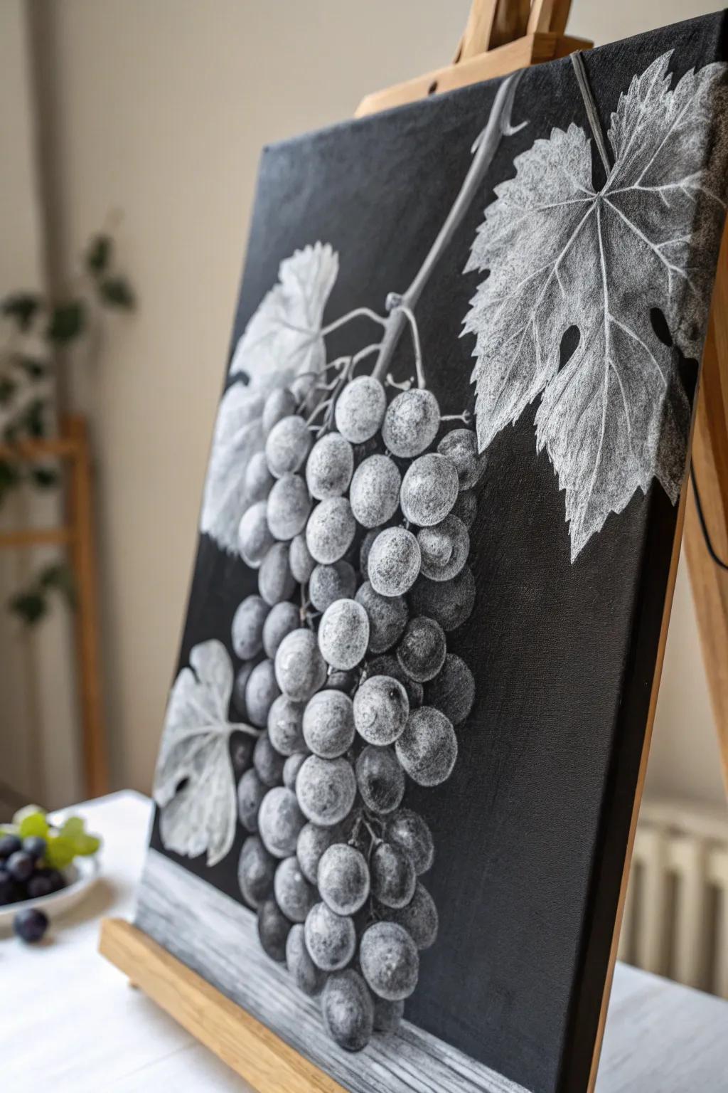 Add a touch of freshness with a monochrome grape painting.