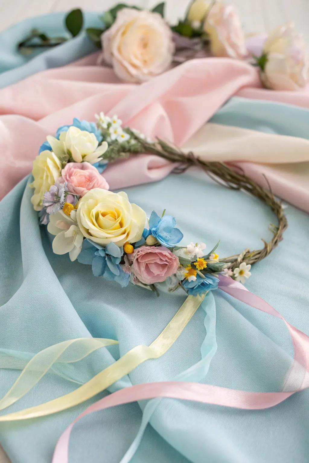 A playful pastel flower crown for springtime fun.