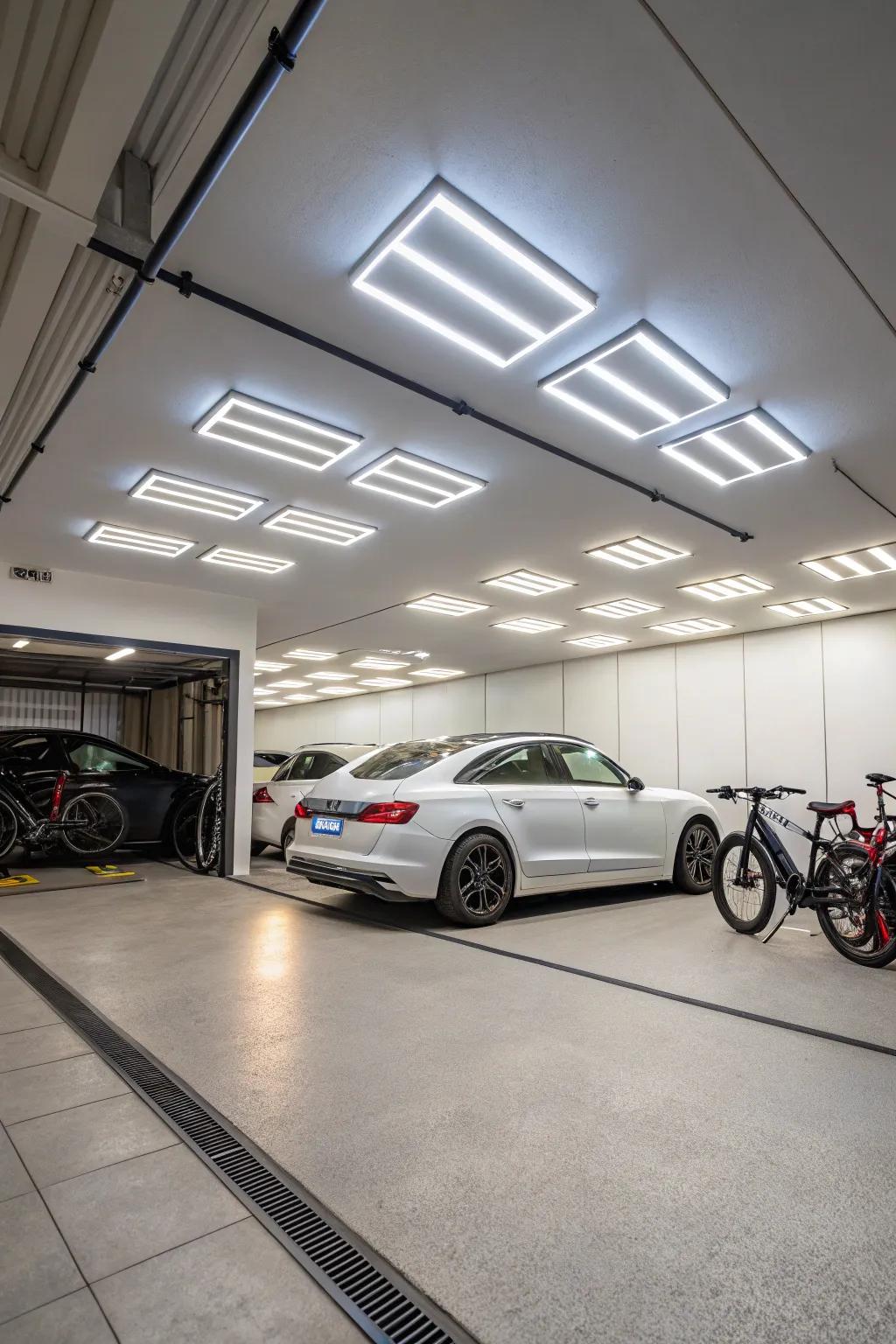 Smart lighting technology offers customizable and convenient lighting solutions for modern garages.