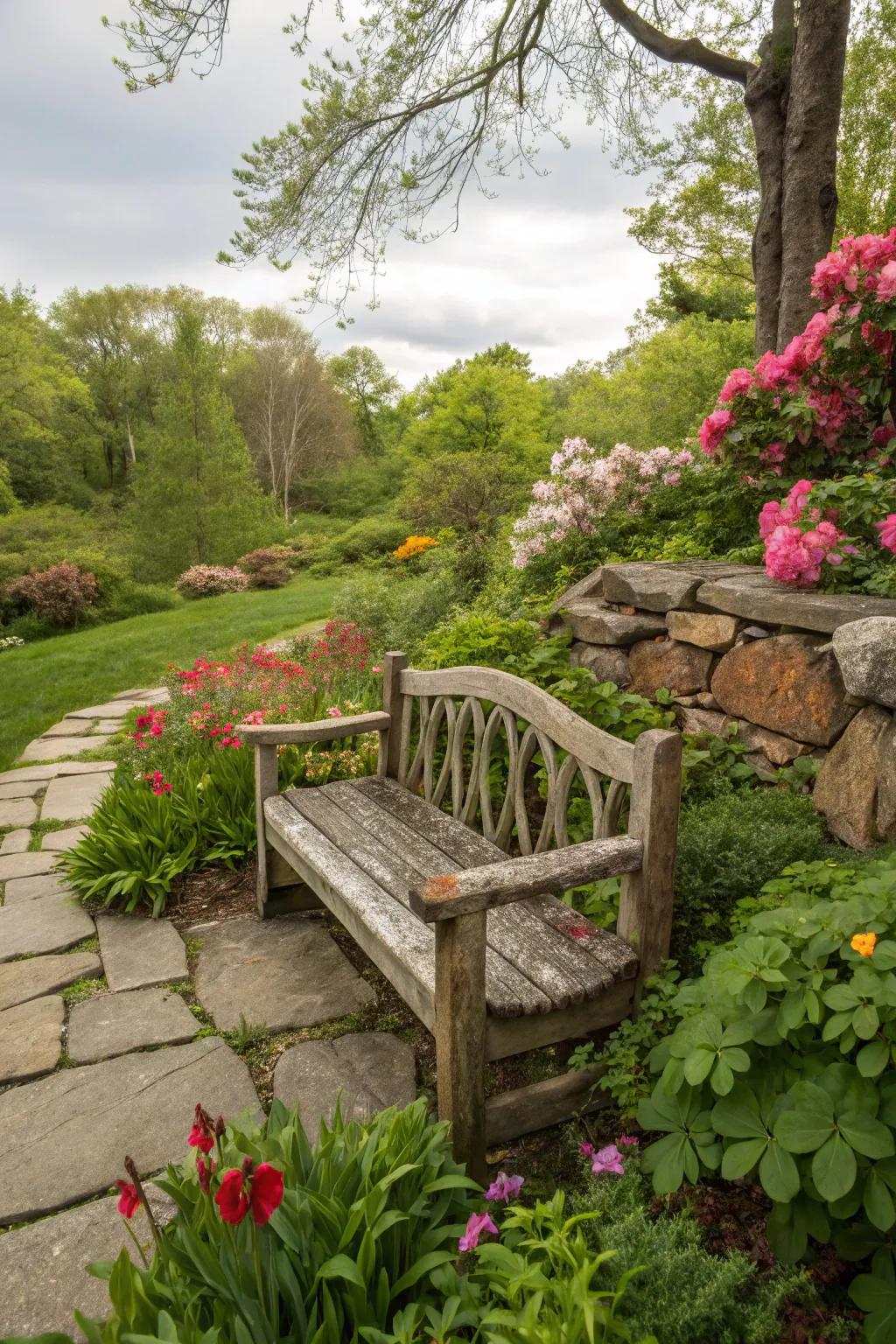 Natural materials blend your bench seamlessly with the garden.