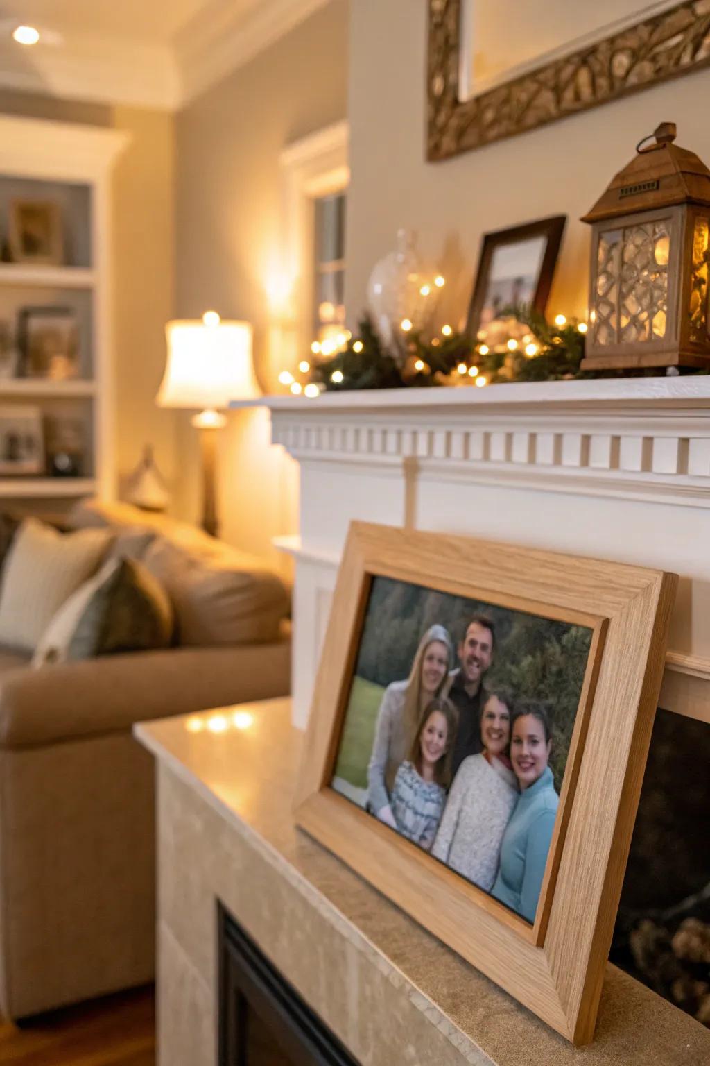 A personalized photo frame adds a heartfelt touch.