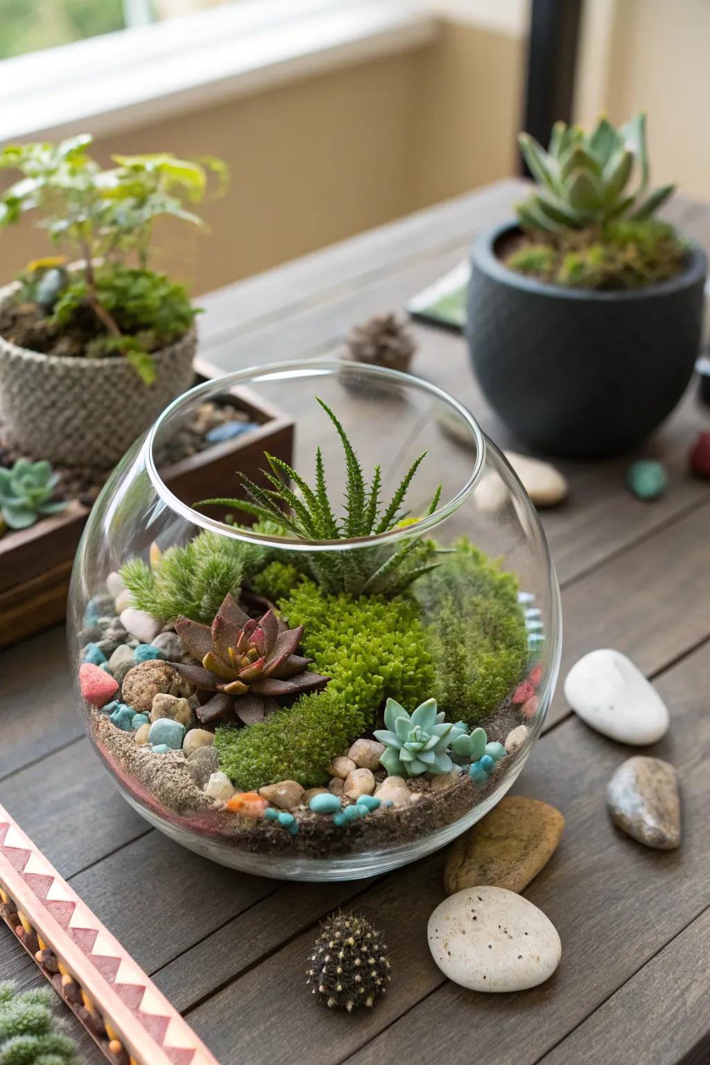 A beautiful DIY terrarium kit for creating a miniature indoor garden.