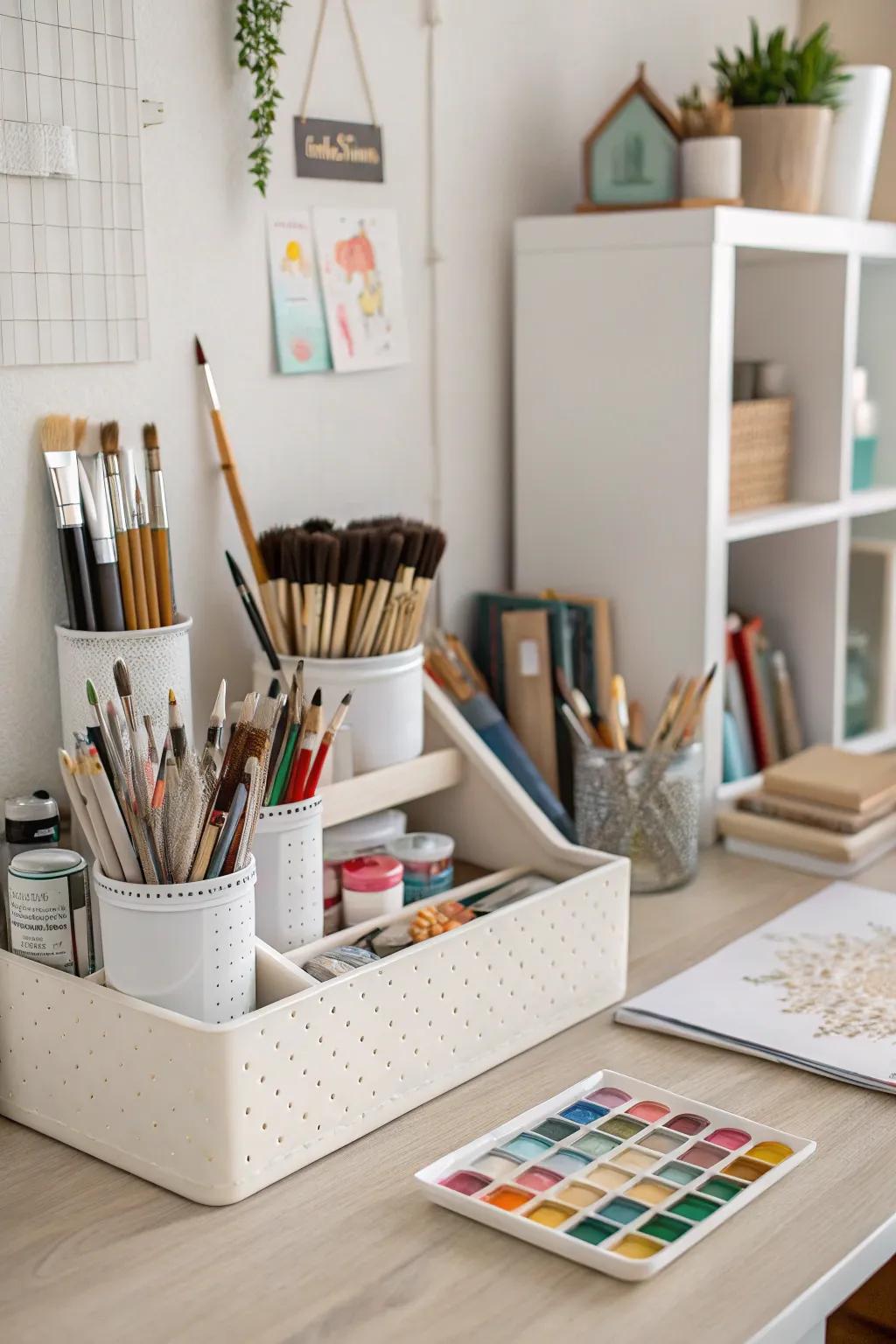 An organizer for a clutter-free creative space.