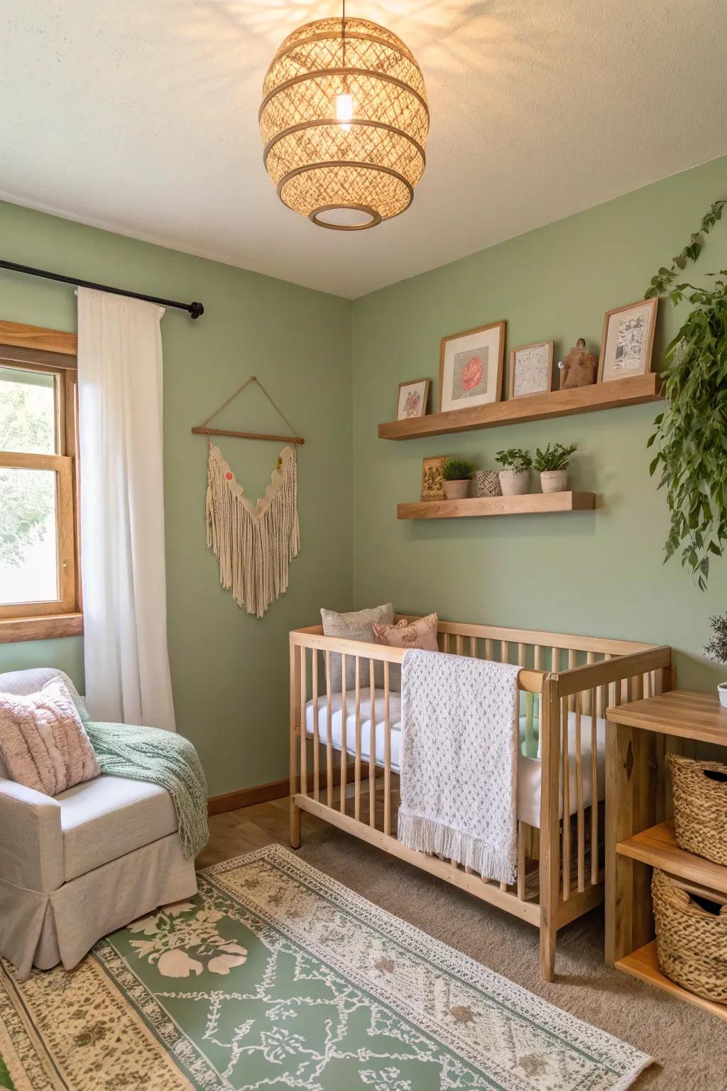 A serene nursery featuring the timeless appeal of sage green.