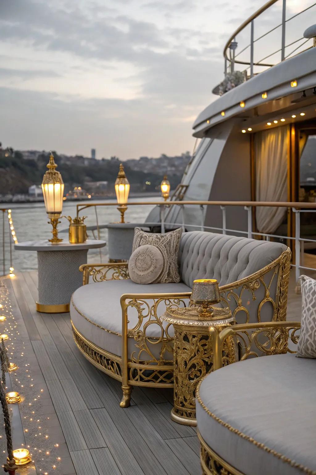 A grey deck enhanced by gold accents for a sophisticated look.