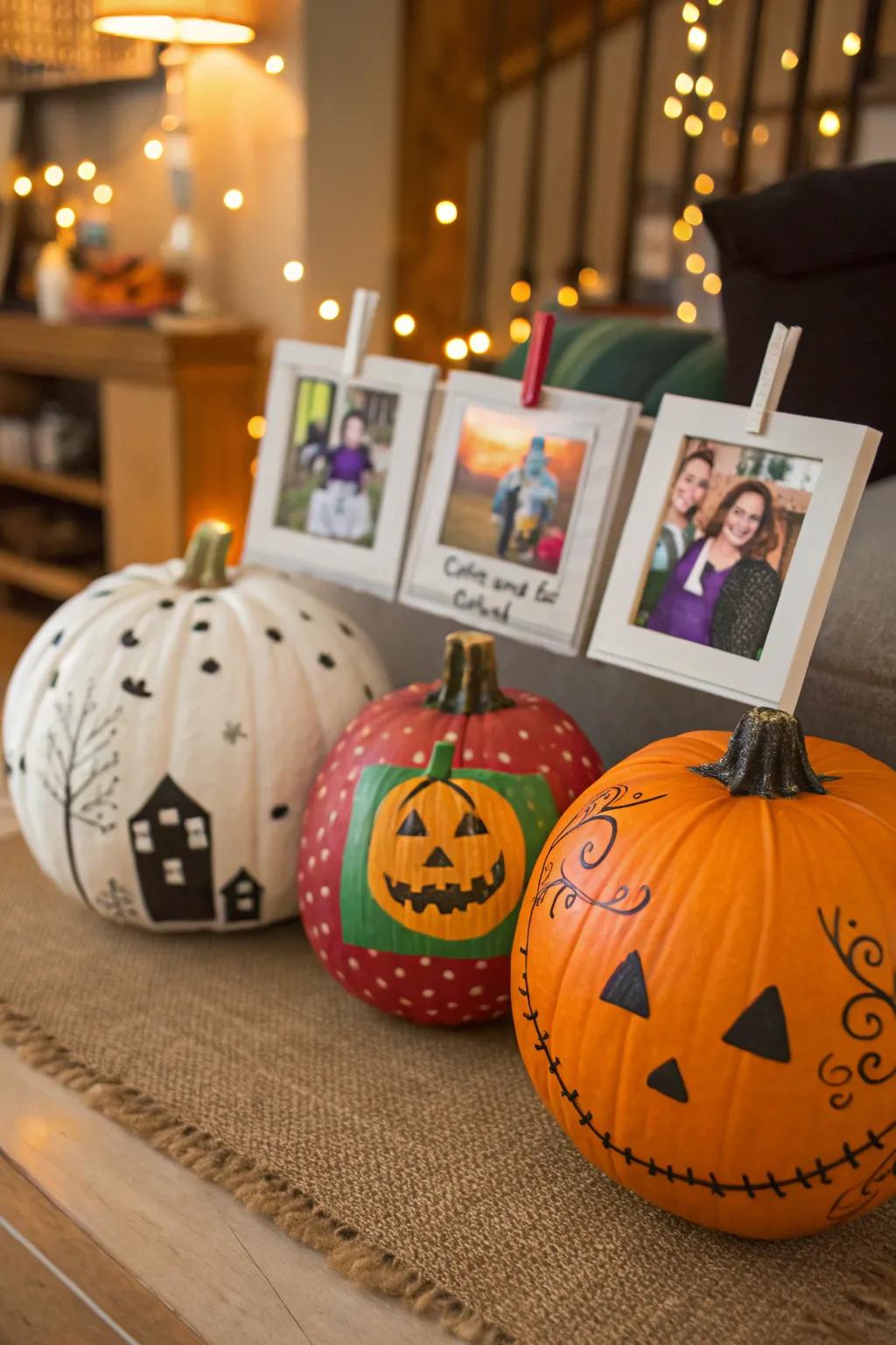 Pumpkin photo holders for displaying Halloween memories.