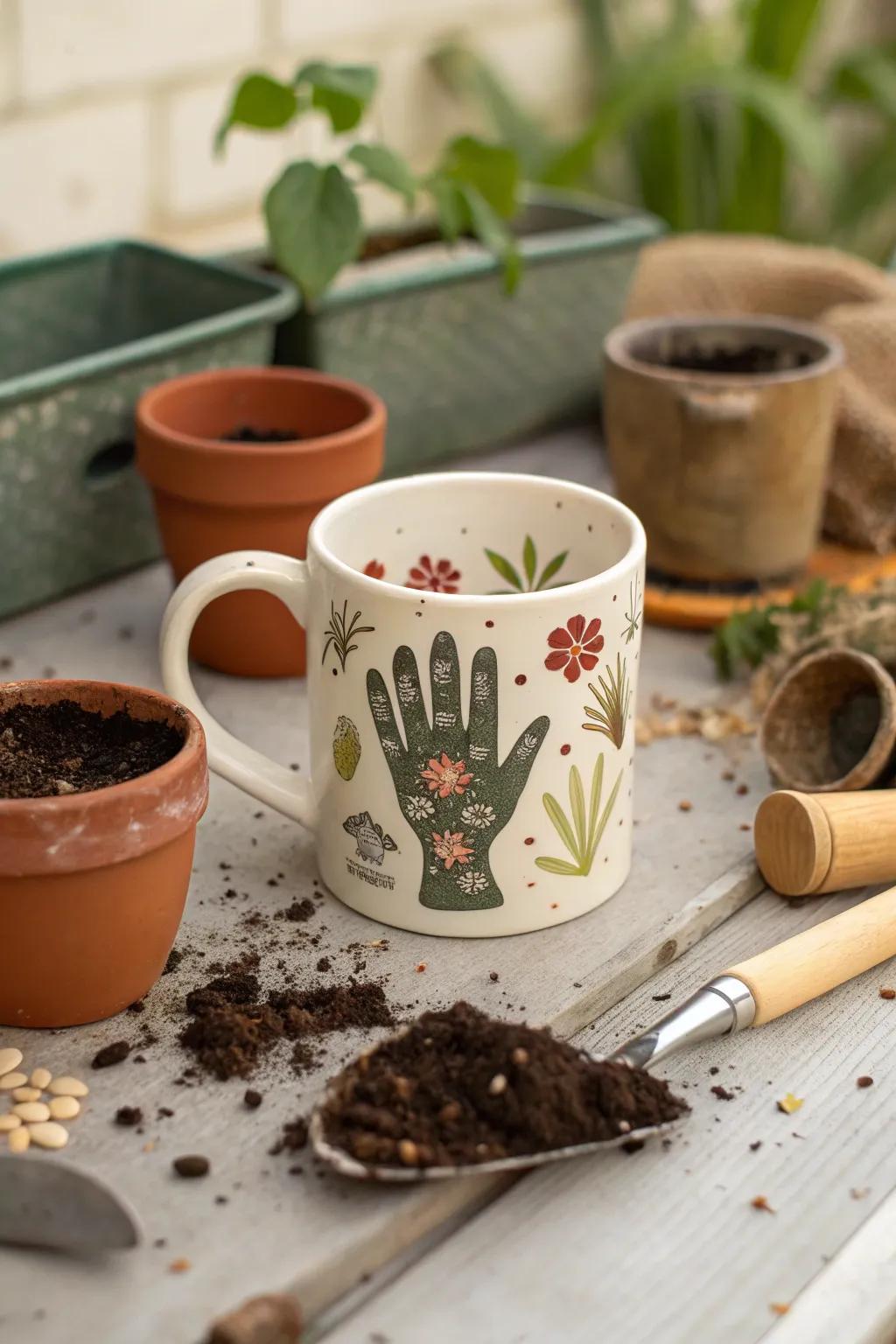 Showcase your passions with a hobby-themed handprint mug.