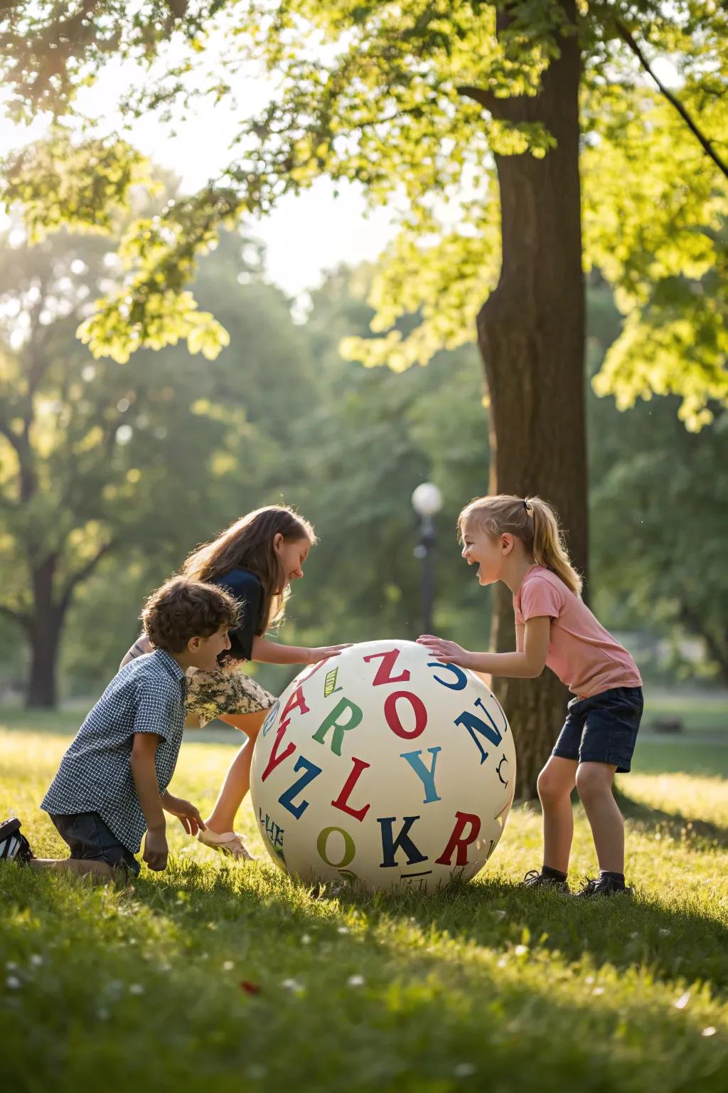 Energetic learning with an alphabet ball toss.