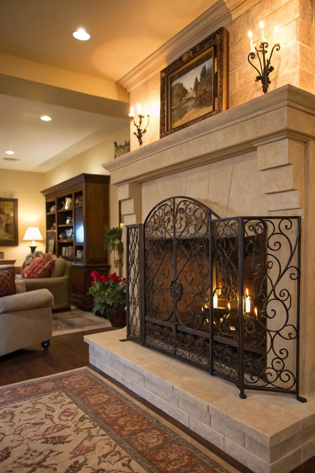 An elegant fireplace screen that enhances safety and style.