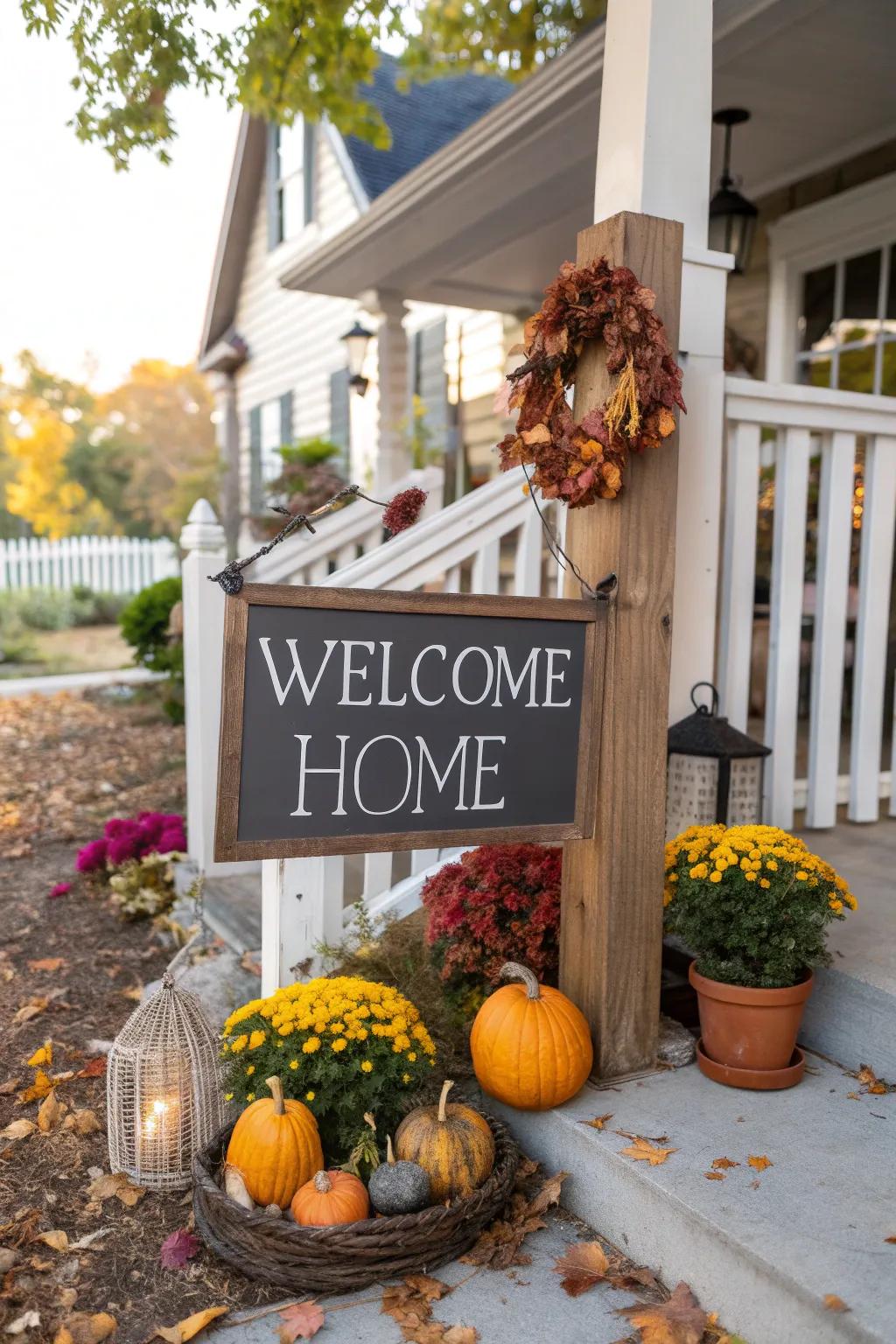 A customized home sign, adding a personal and welcoming touch to the home entrance.