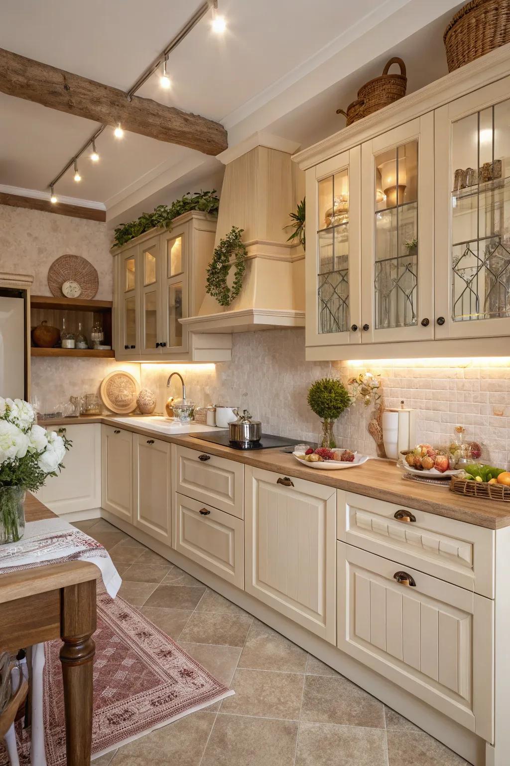 A warm kitchen with soft creamy neutrals.