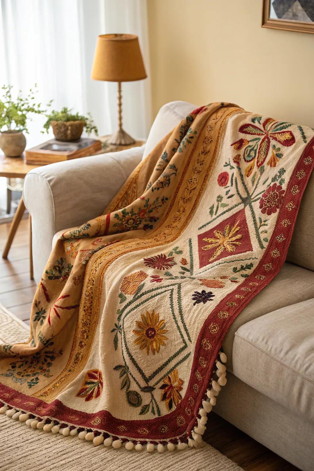 A custom embroidered blanket offering warmth and sentiment.