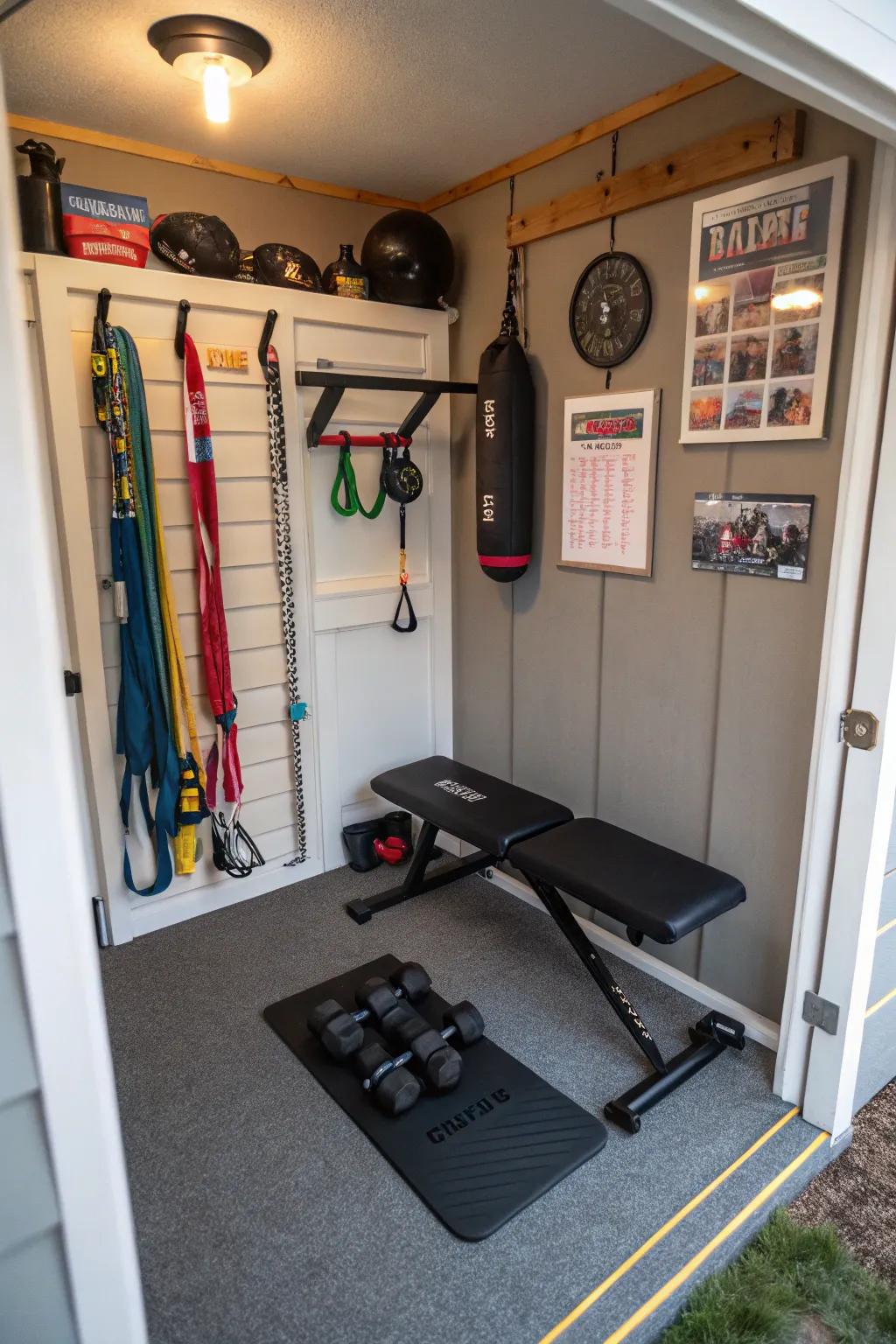 A compact workout station integrates fitness into your man cave.