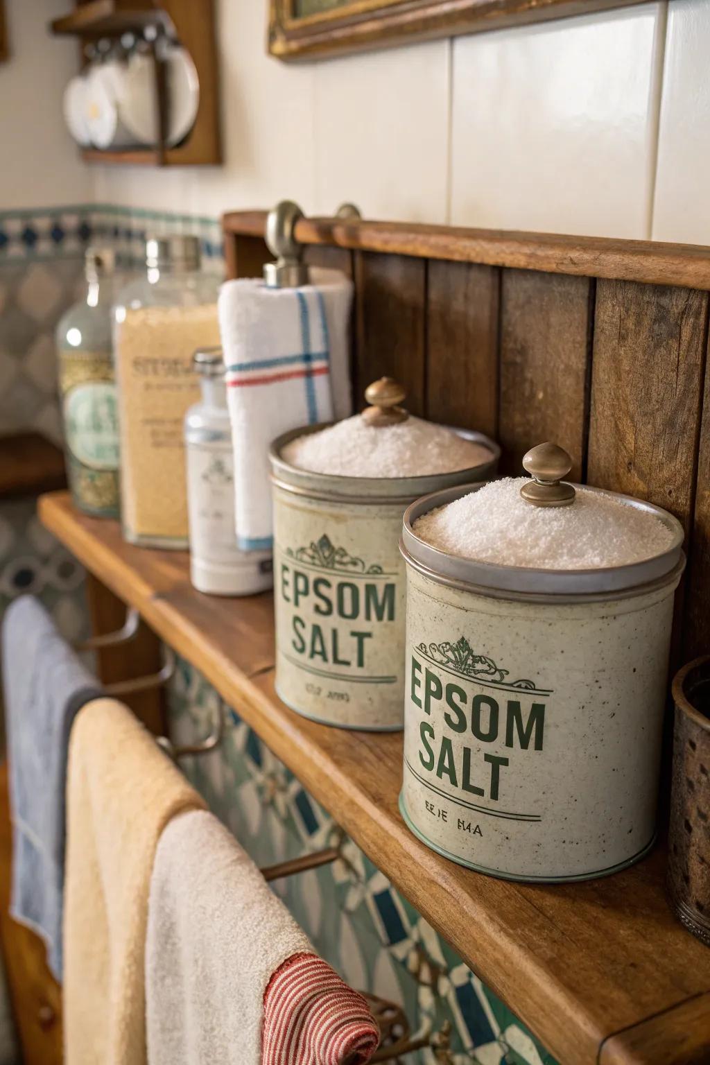 Old tea tins bring vintage charm to Epsom salt storage